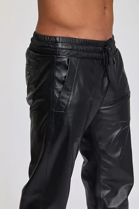 Aethor Men's Black Leather Jogger Pants