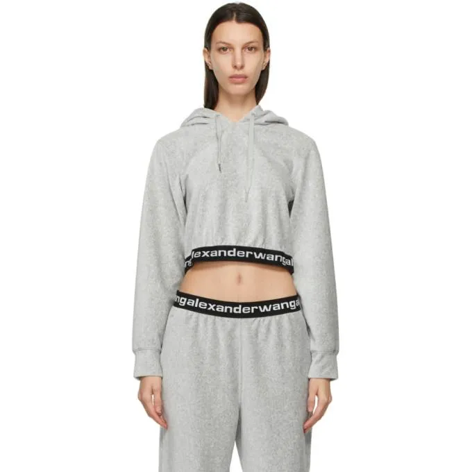 alexanderwang.t Grey Corduroy Cropped Hoodie