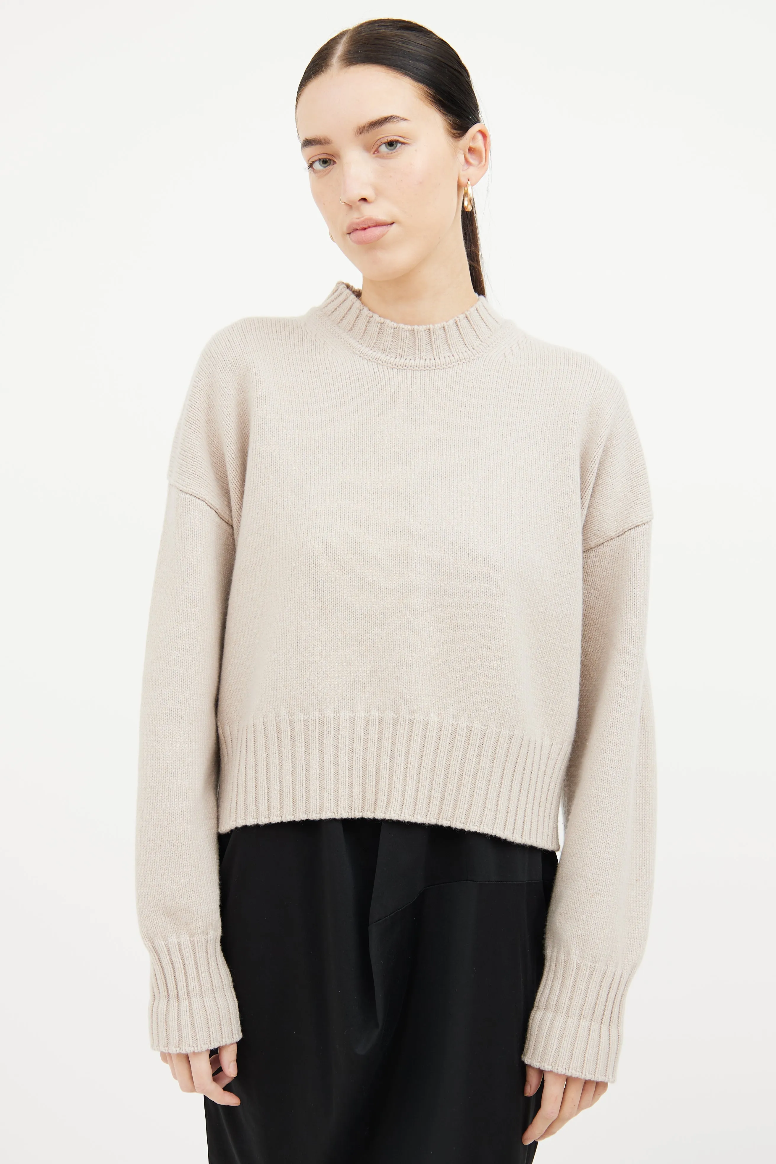 Beige Knit Cropped Sweater