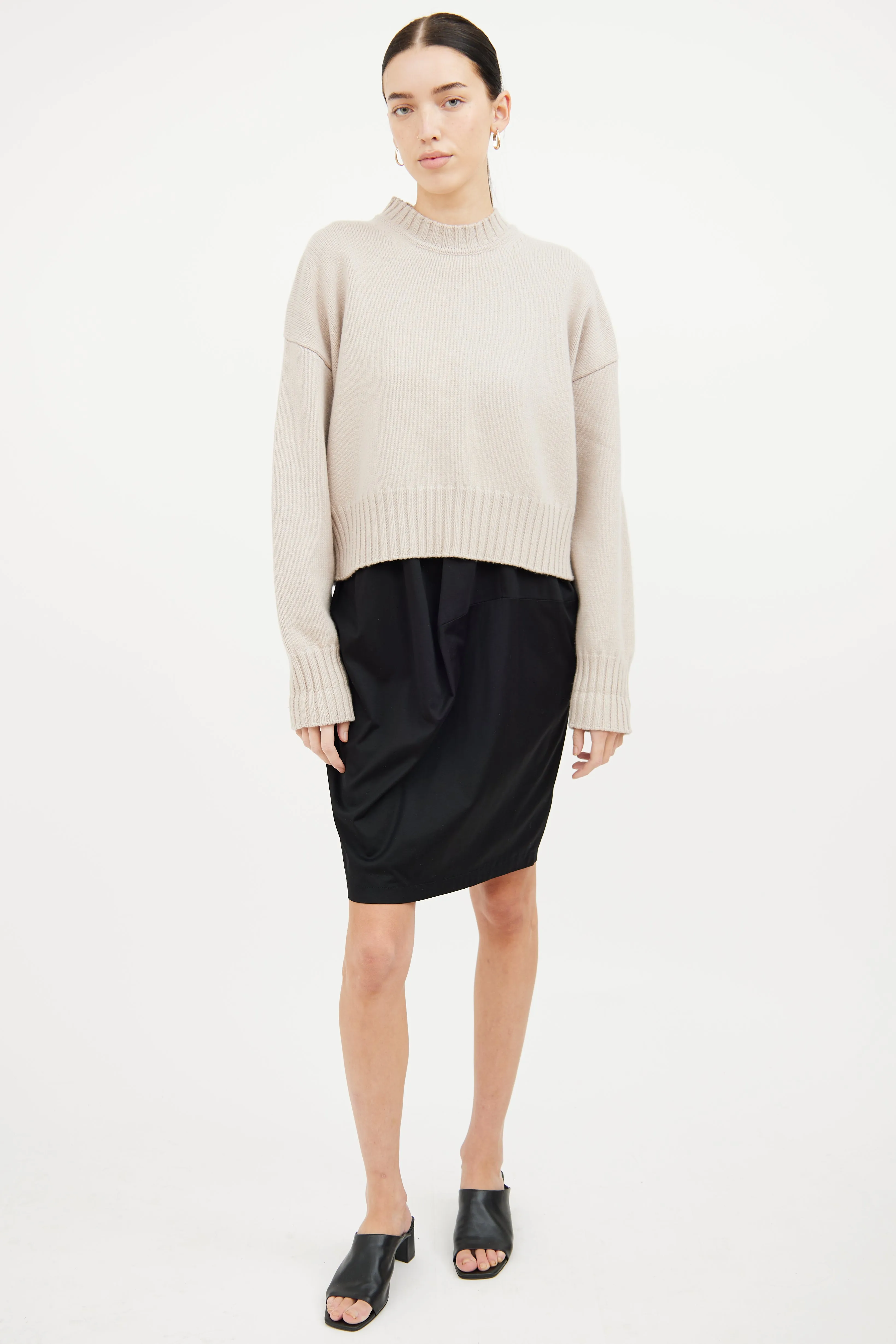 Beige Knit Cropped Sweater