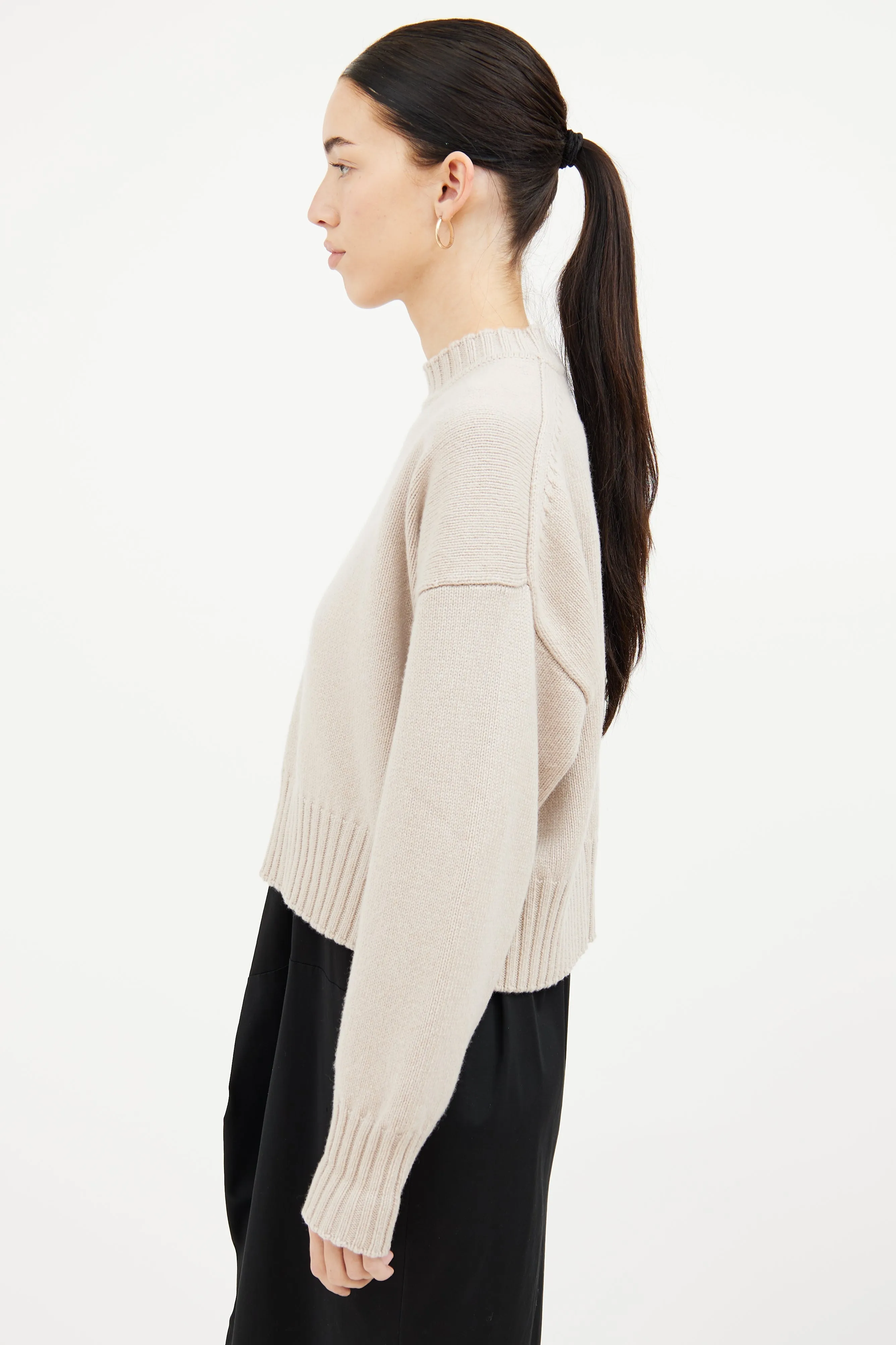 Beige Knit Cropped Sweater