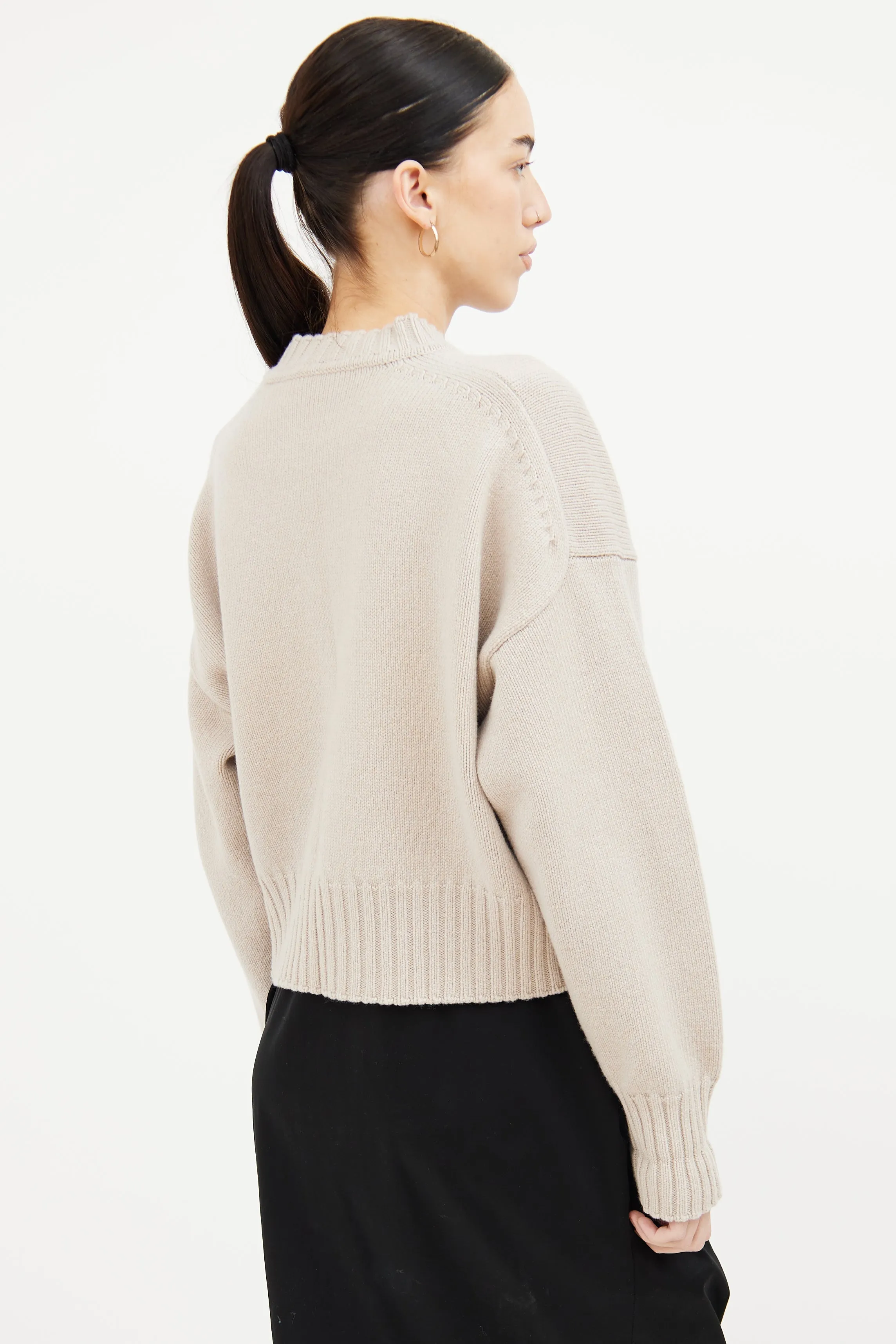 Beige Knit Cropped Sweater