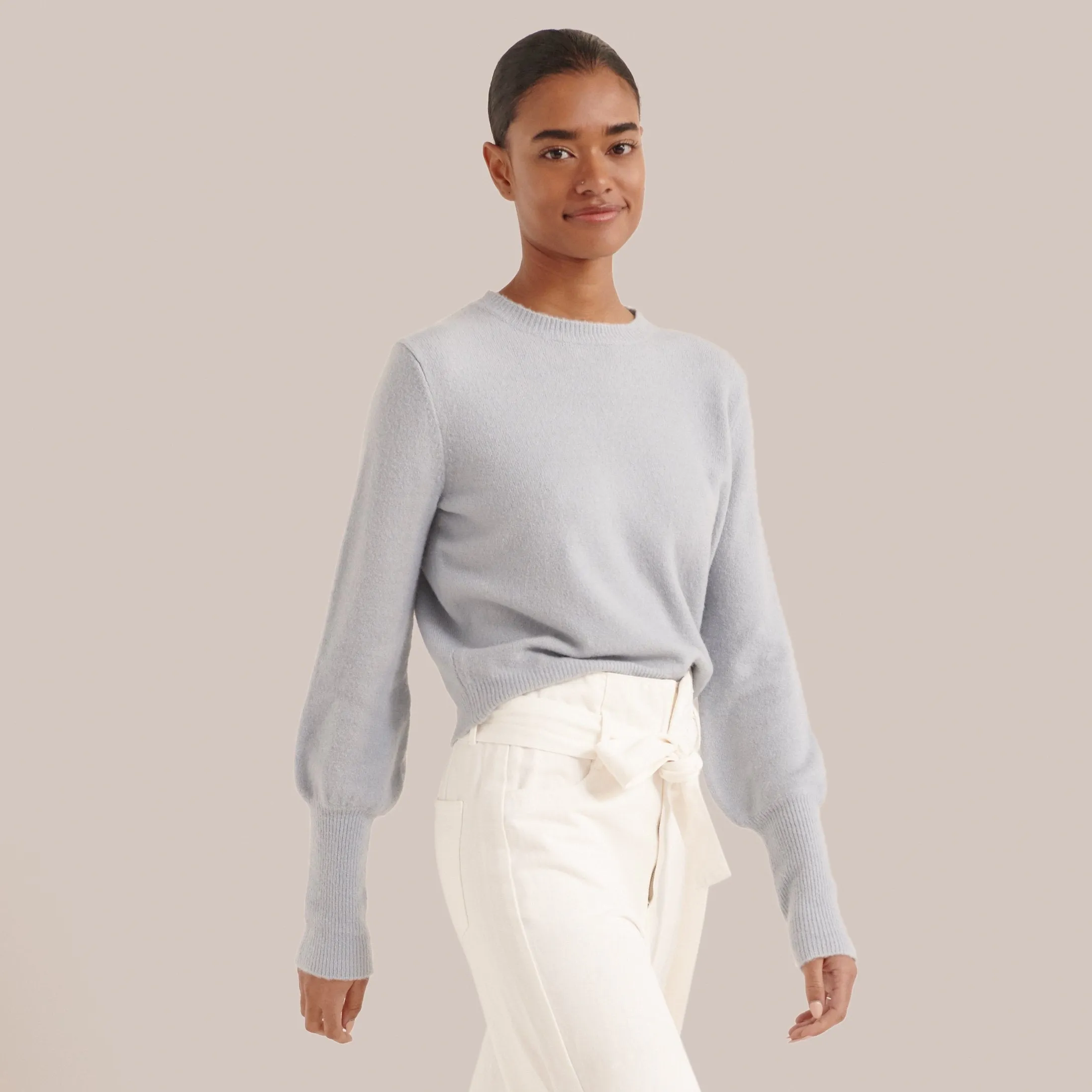 Belinda Ribbed-Sleeve Sweater