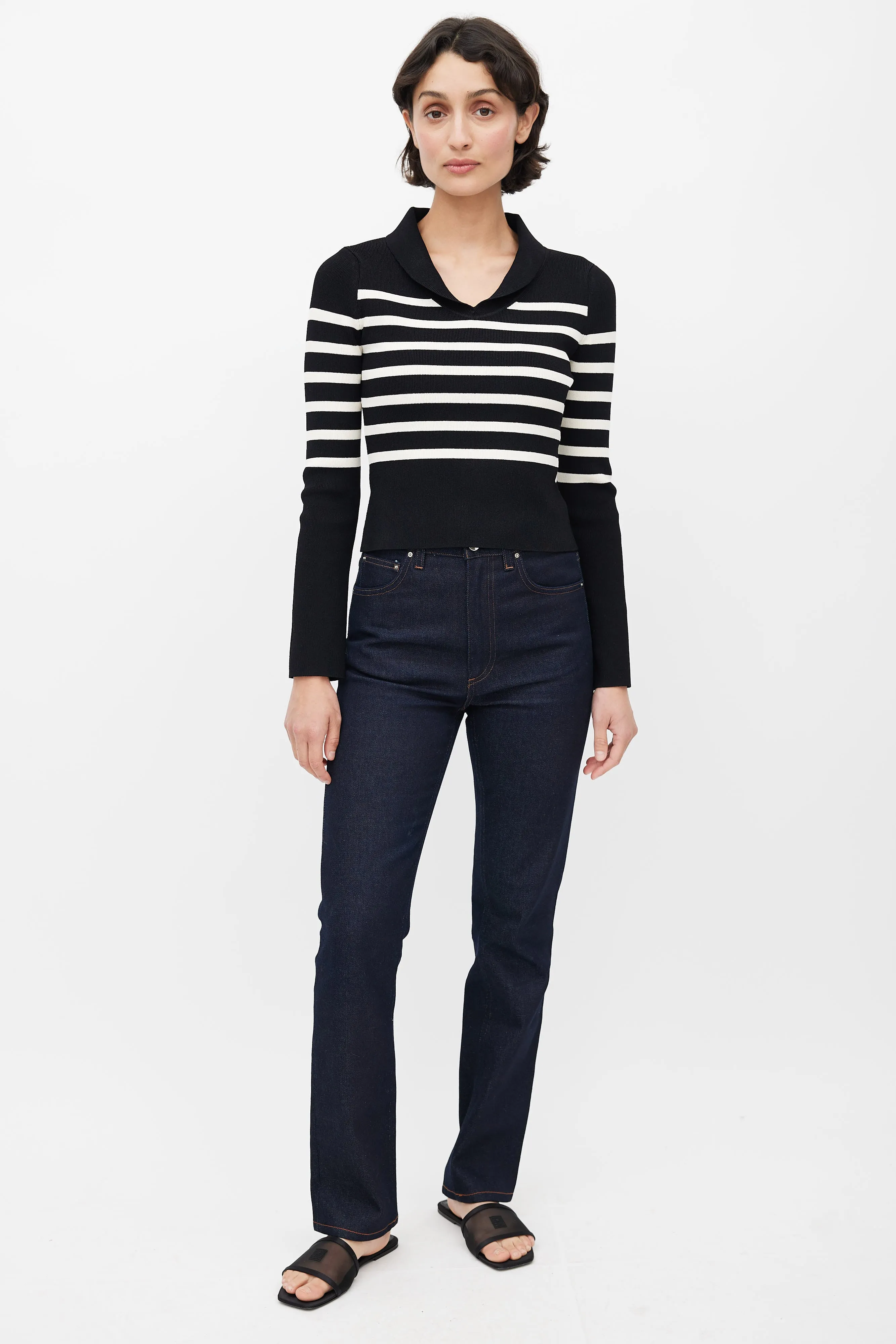 Black & White Striped Cropped Sweater