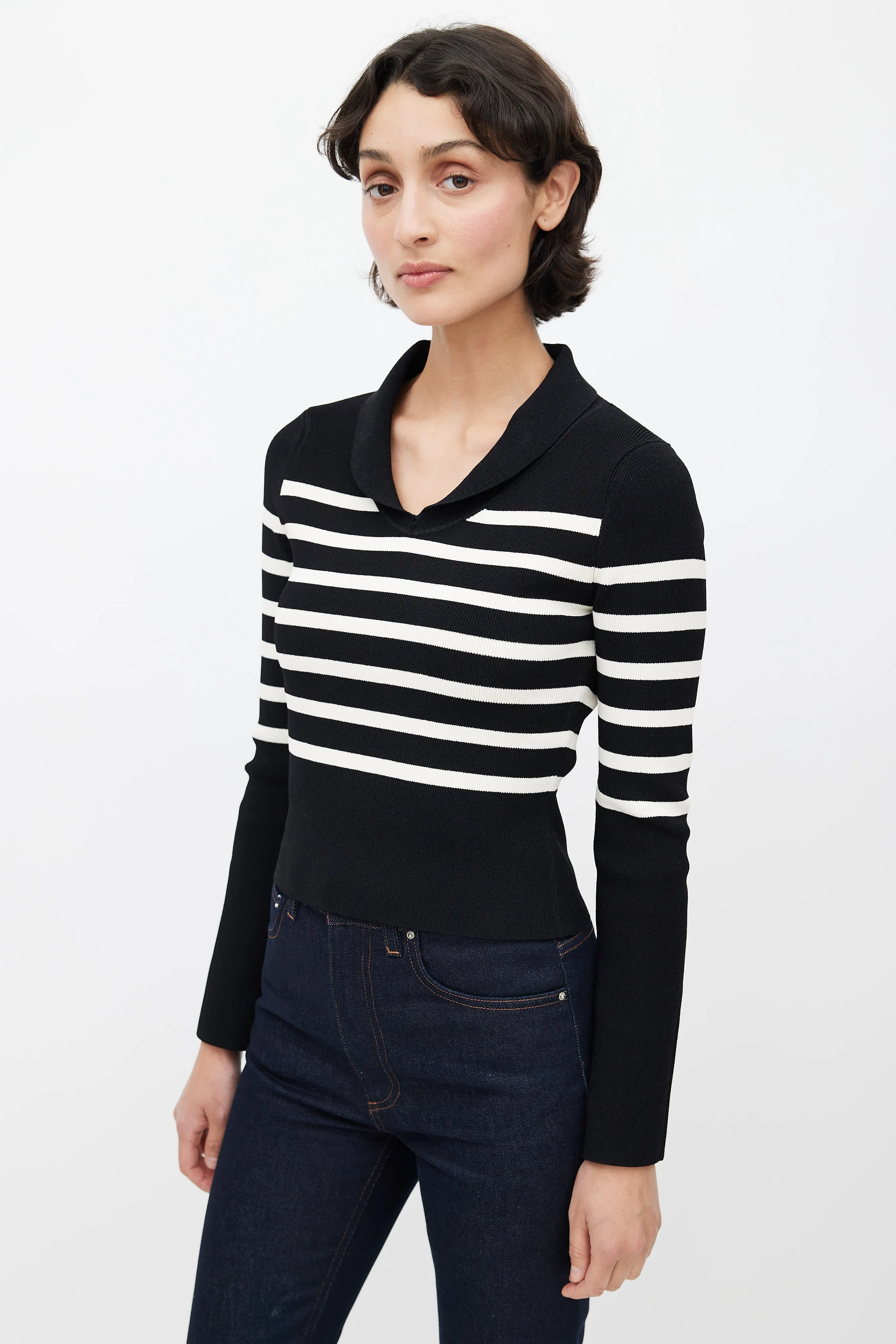 Black & White Striped Cropped Sweater