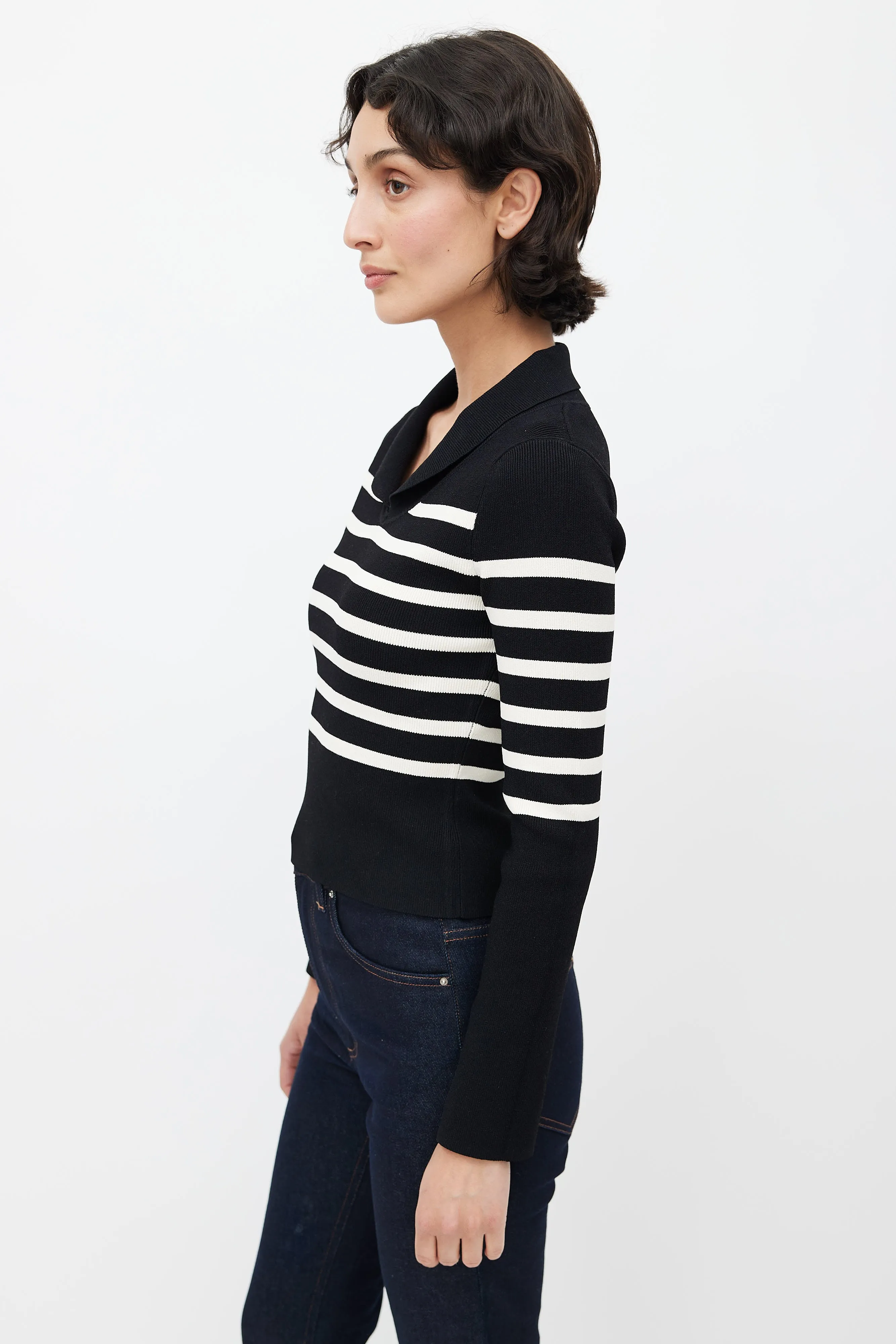 Black & White Striped Cropped Sweater