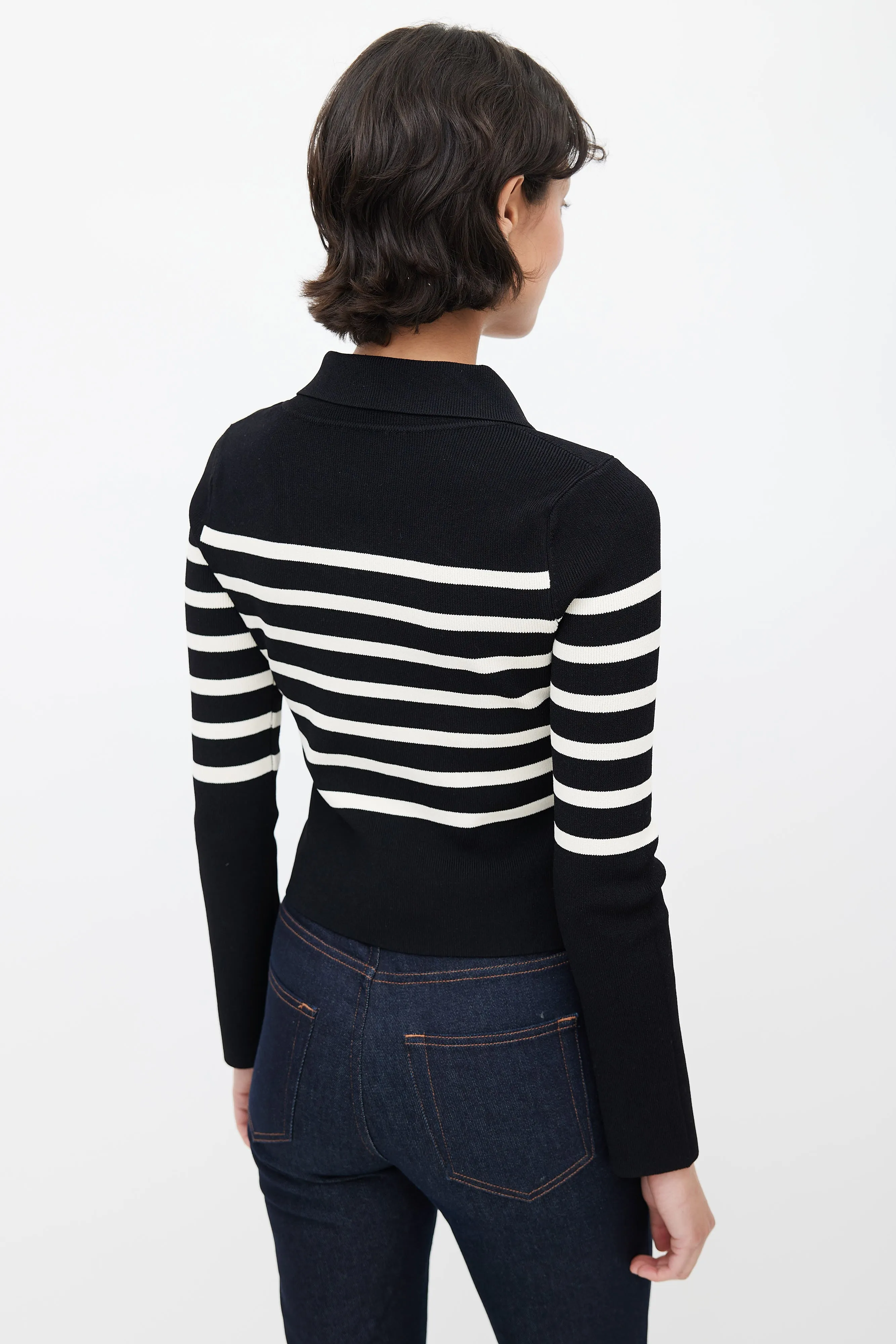 Black & White Striped Cropped Sweater
