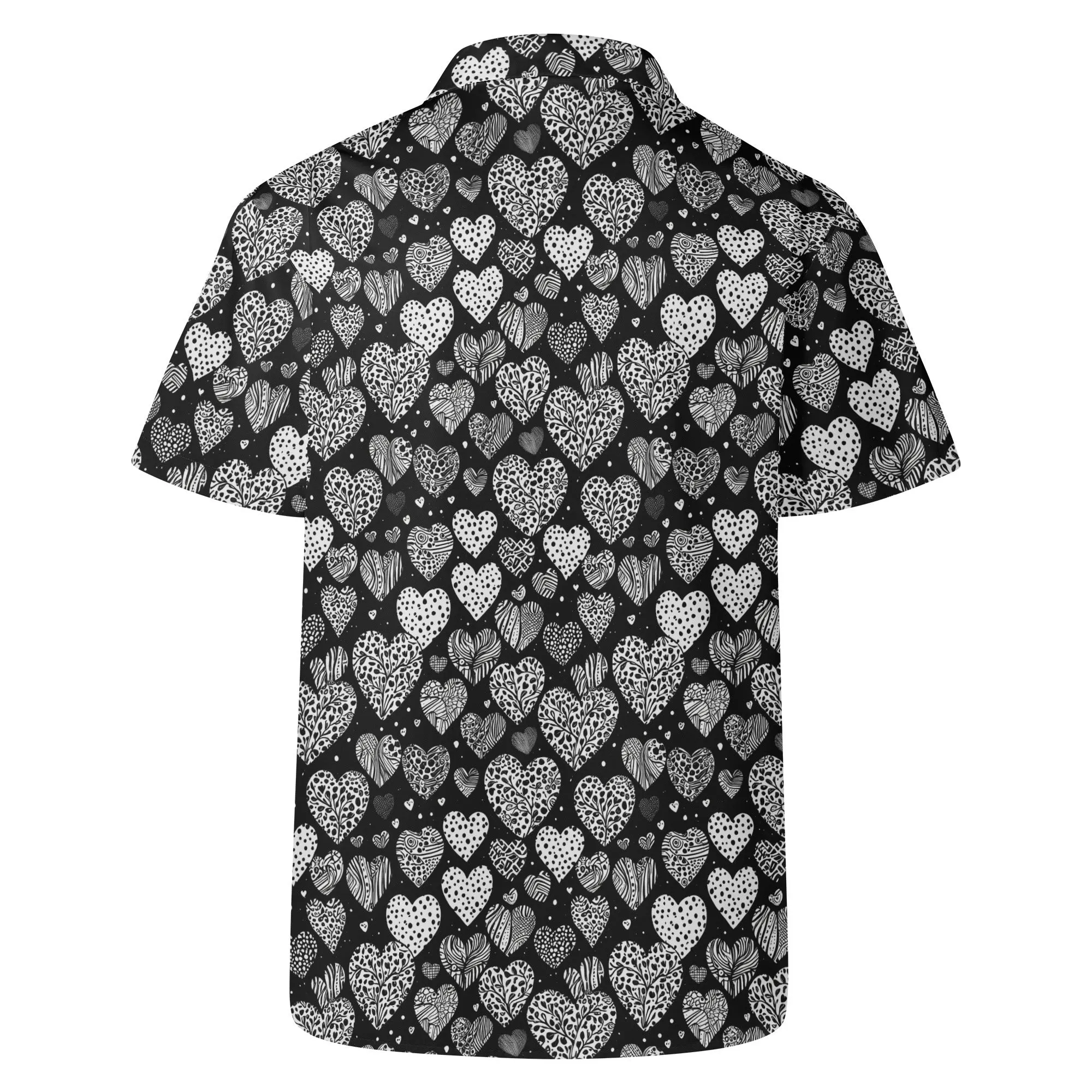 Black and White Hearts Mens Casual Hawaiian Shirt