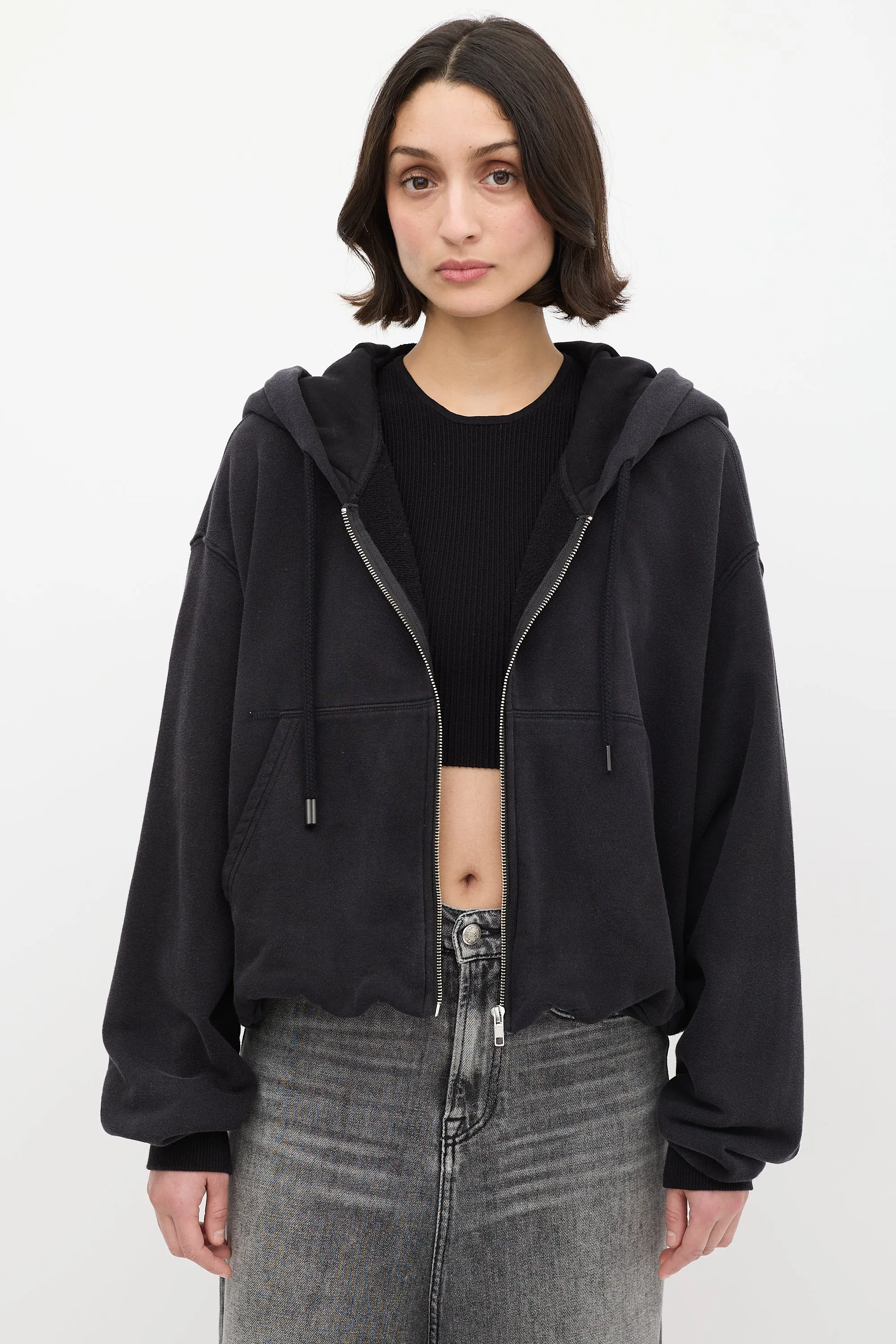 Black Balloon Zip Up Cropped Hoodie
