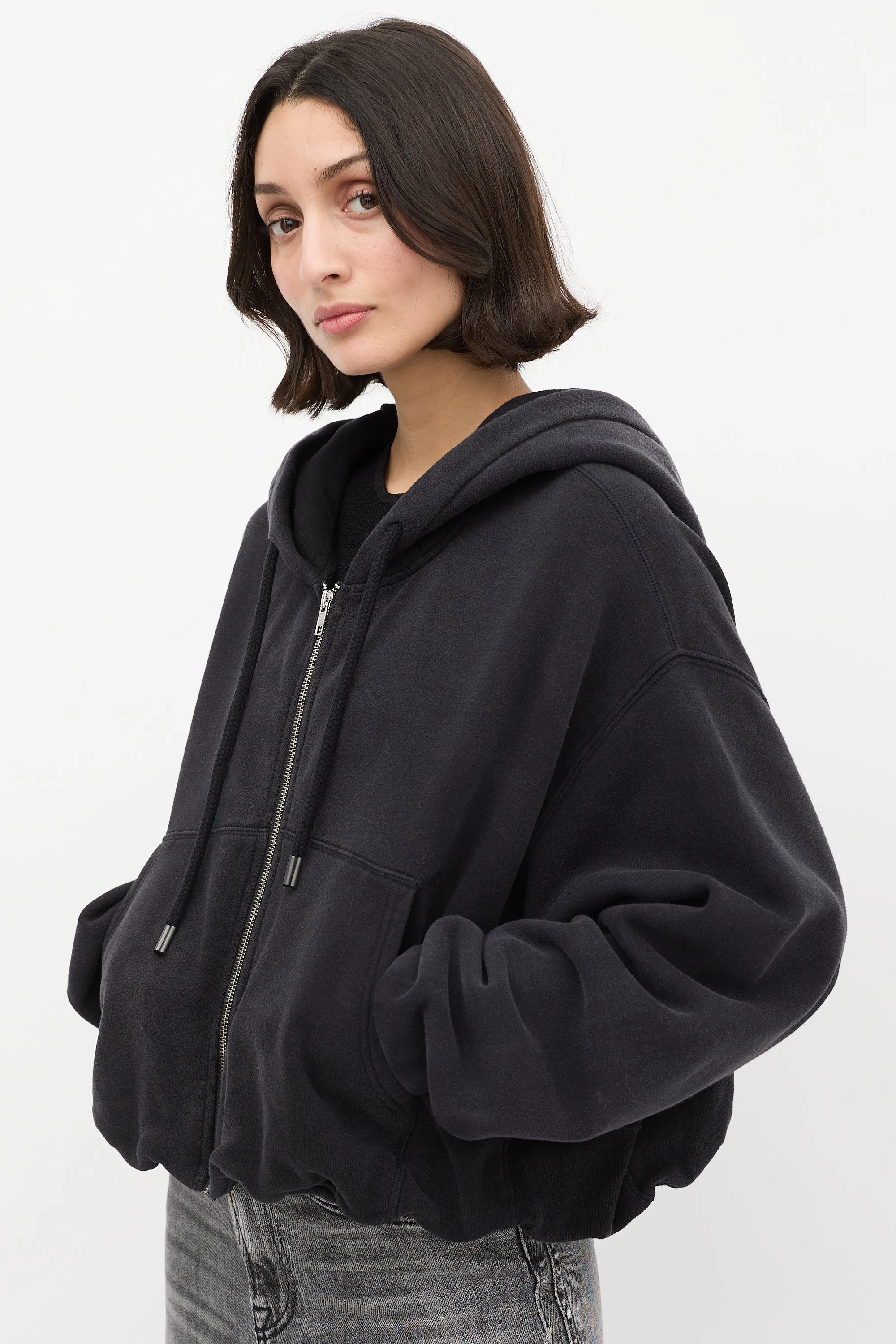 Black Balloon Zip Up Cropped Hoodie