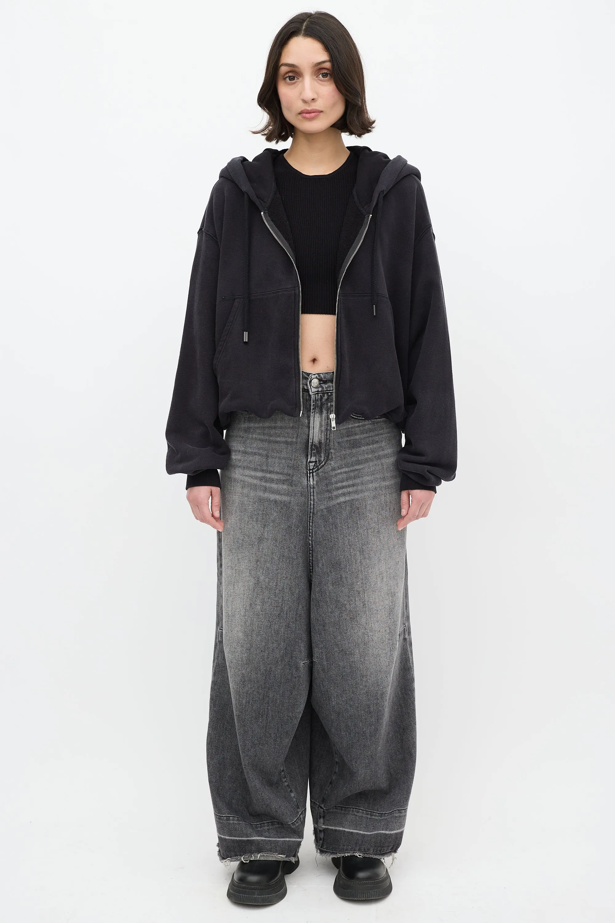 Black Balloon Zip Up Cropped Hoodie