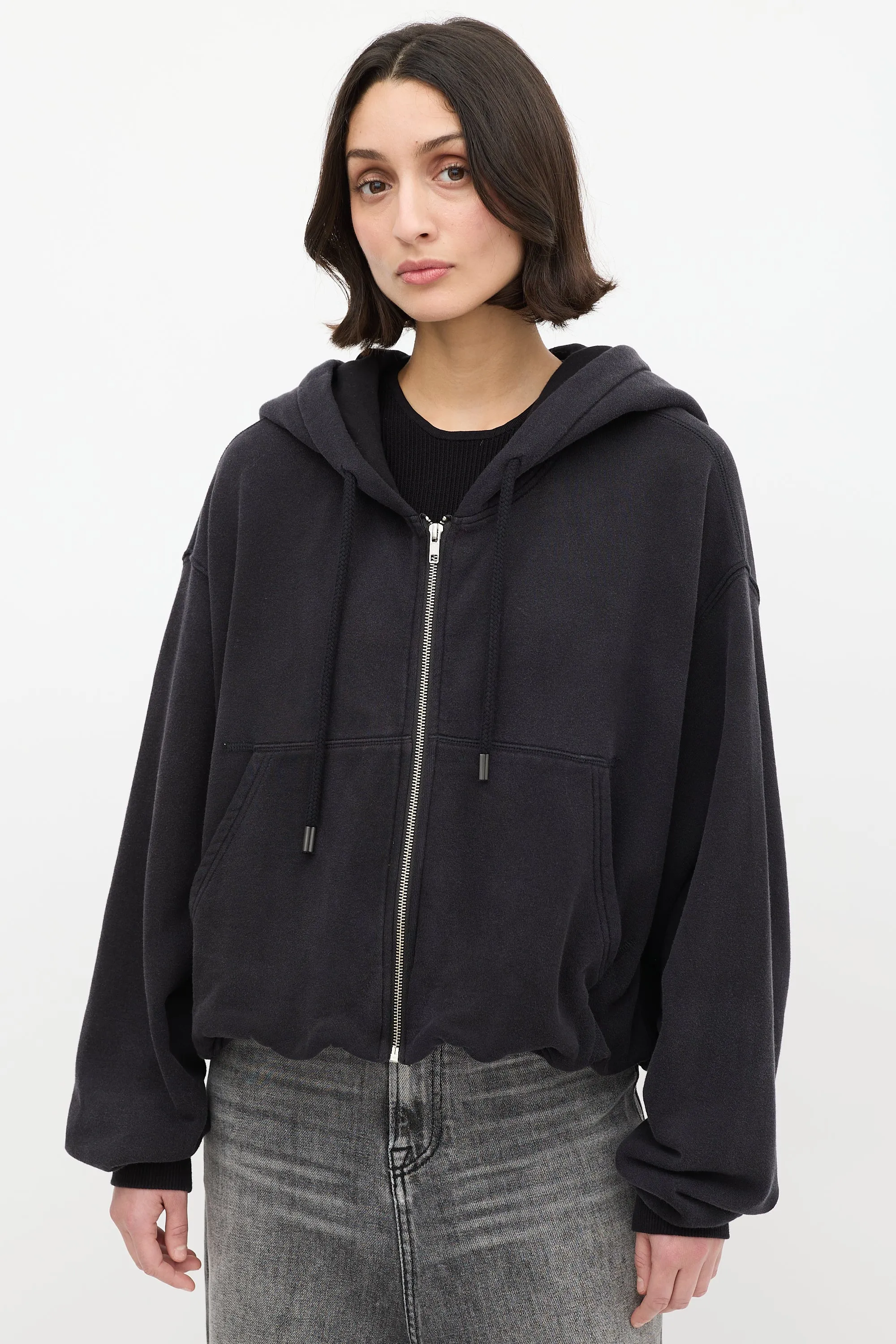 Black Balloon Zip Up Cropped Hoodie