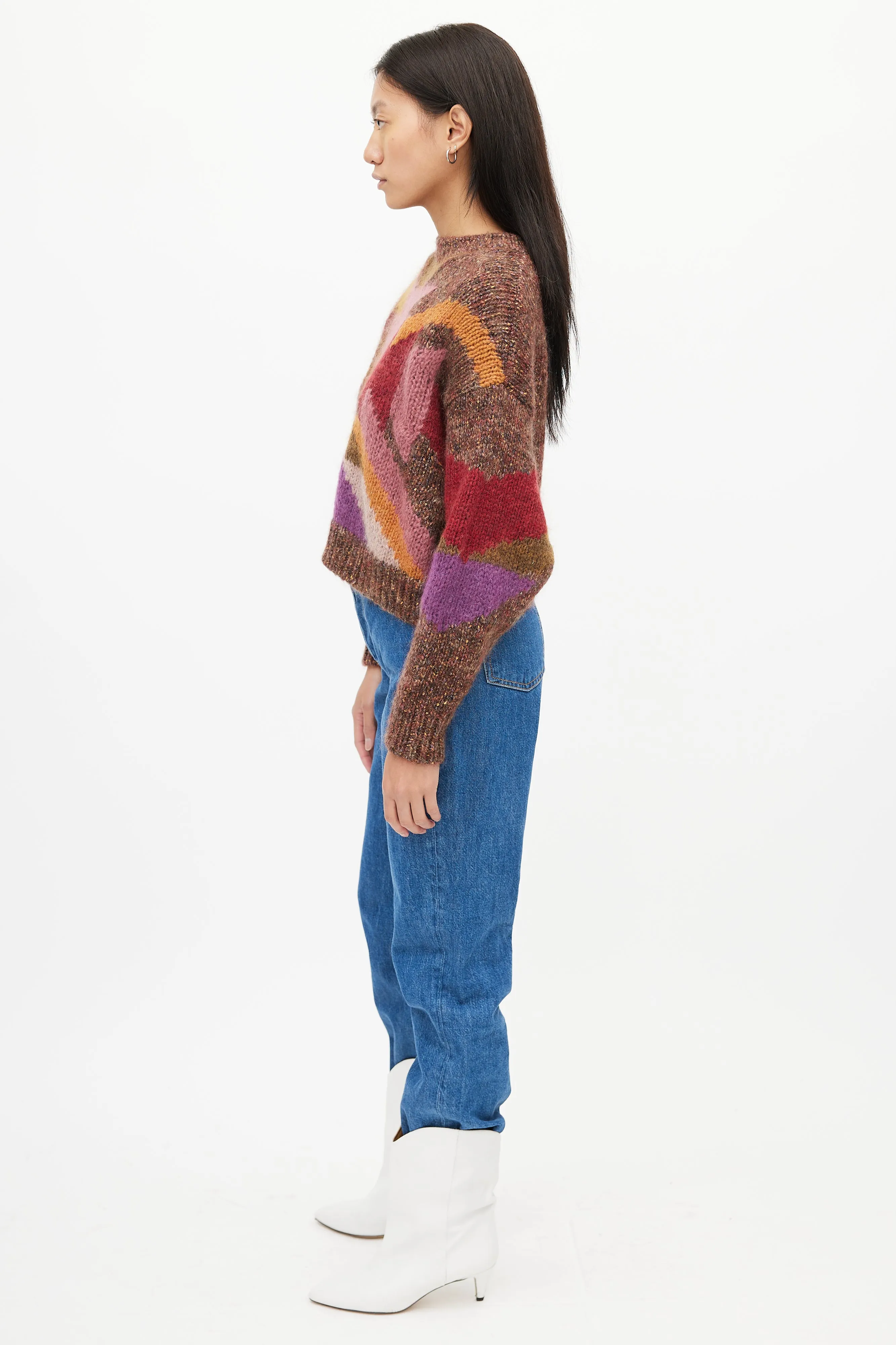 Brown & Multi Knit Cropped Sweater