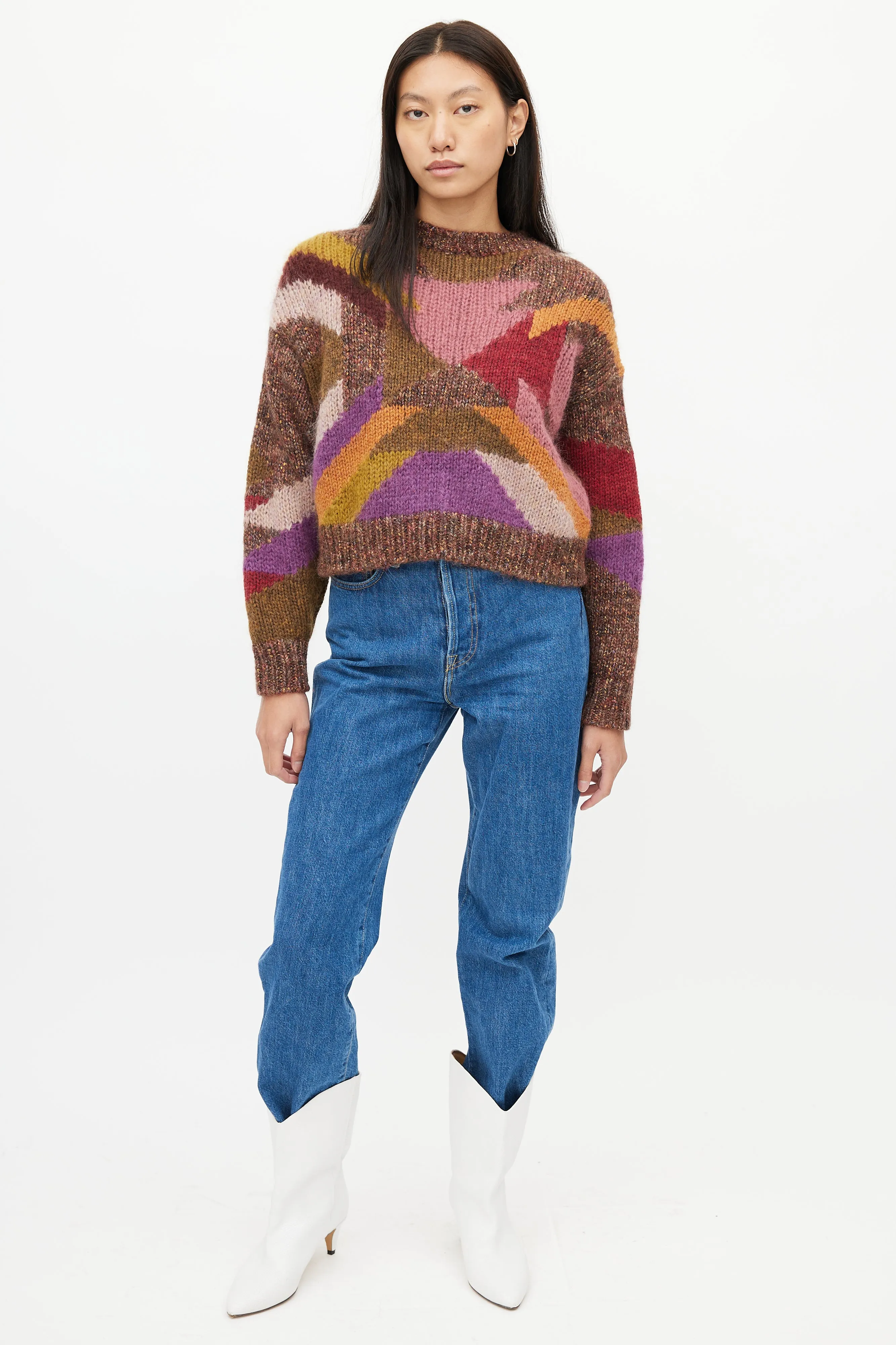 Brown & Multi Knit Cropped Sweater