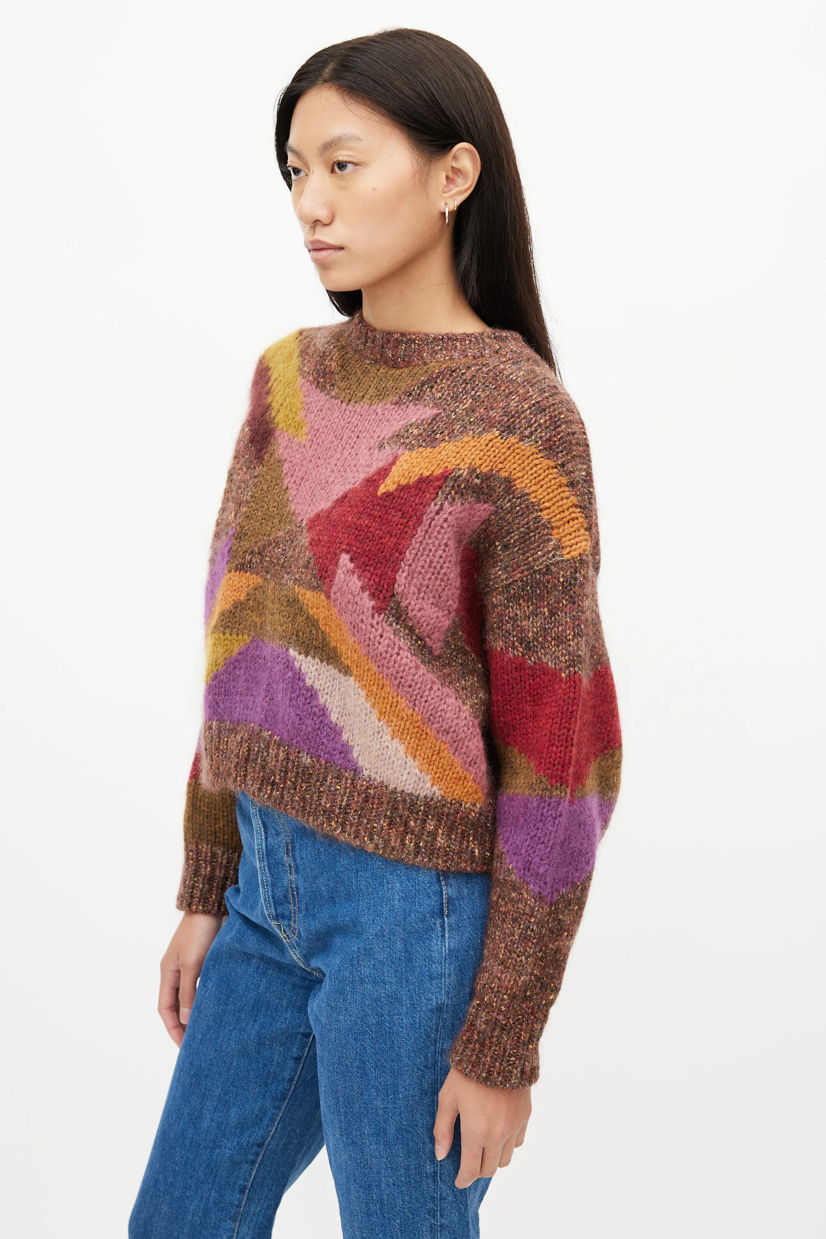 Brown & Multi Knit Cropped Sweater