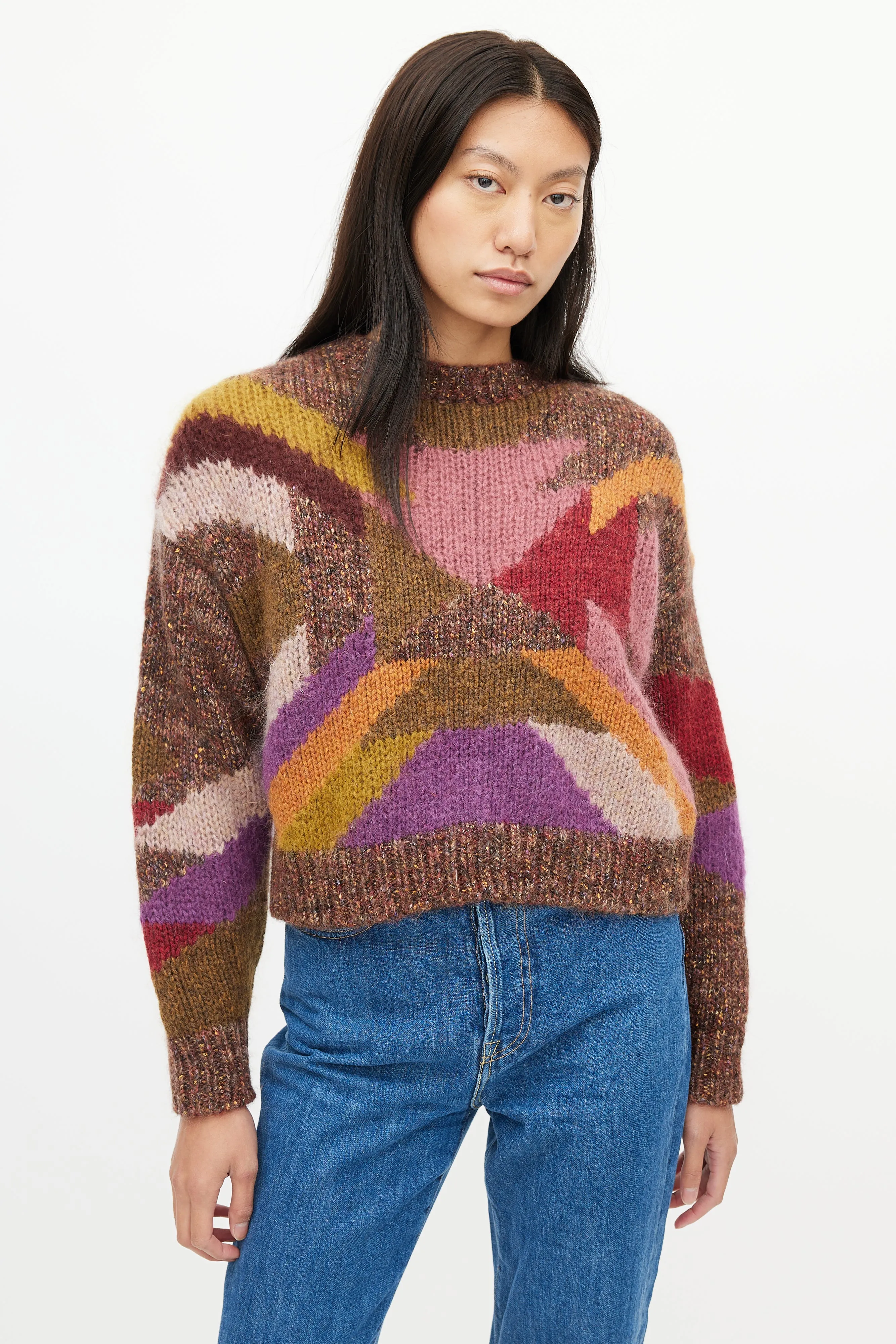 Brown & Multi Knit Cropped Sweater