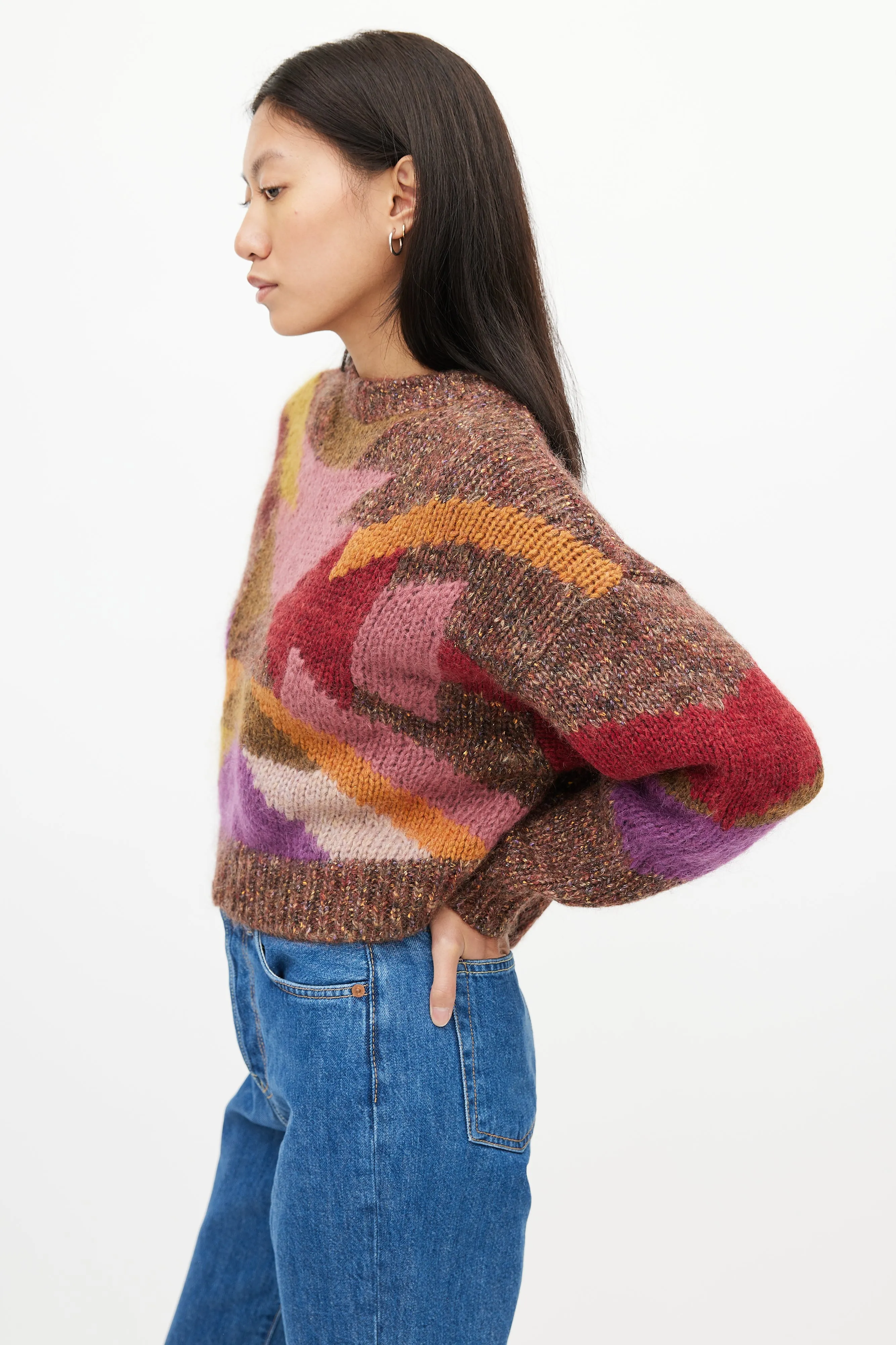 Brown & Multi Knit Cropped Sweater