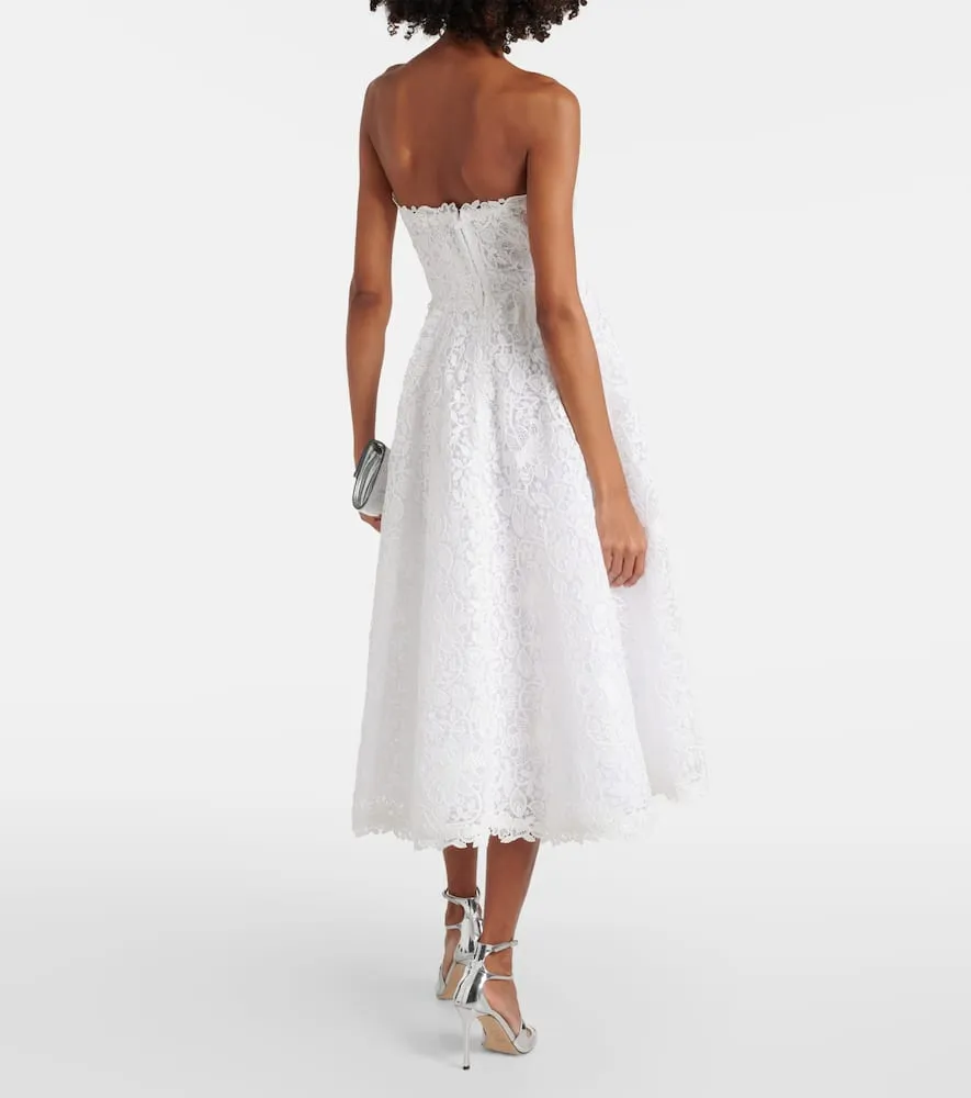 Carolina Herrera Strapless floral lace midi dress