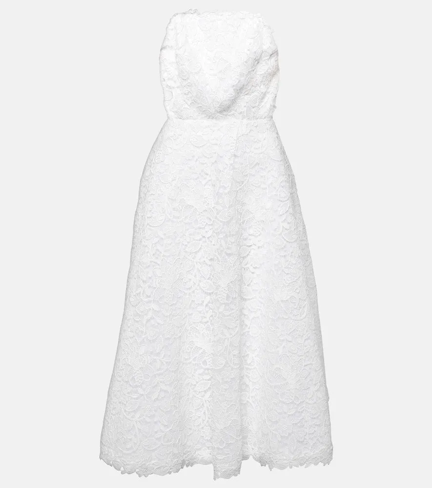 Carolina Herrera Strapless floral lace midi dress