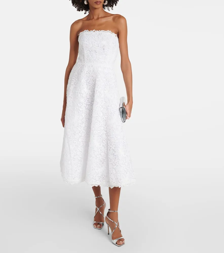 Carolina Herrera Strapless floral lace midi dress