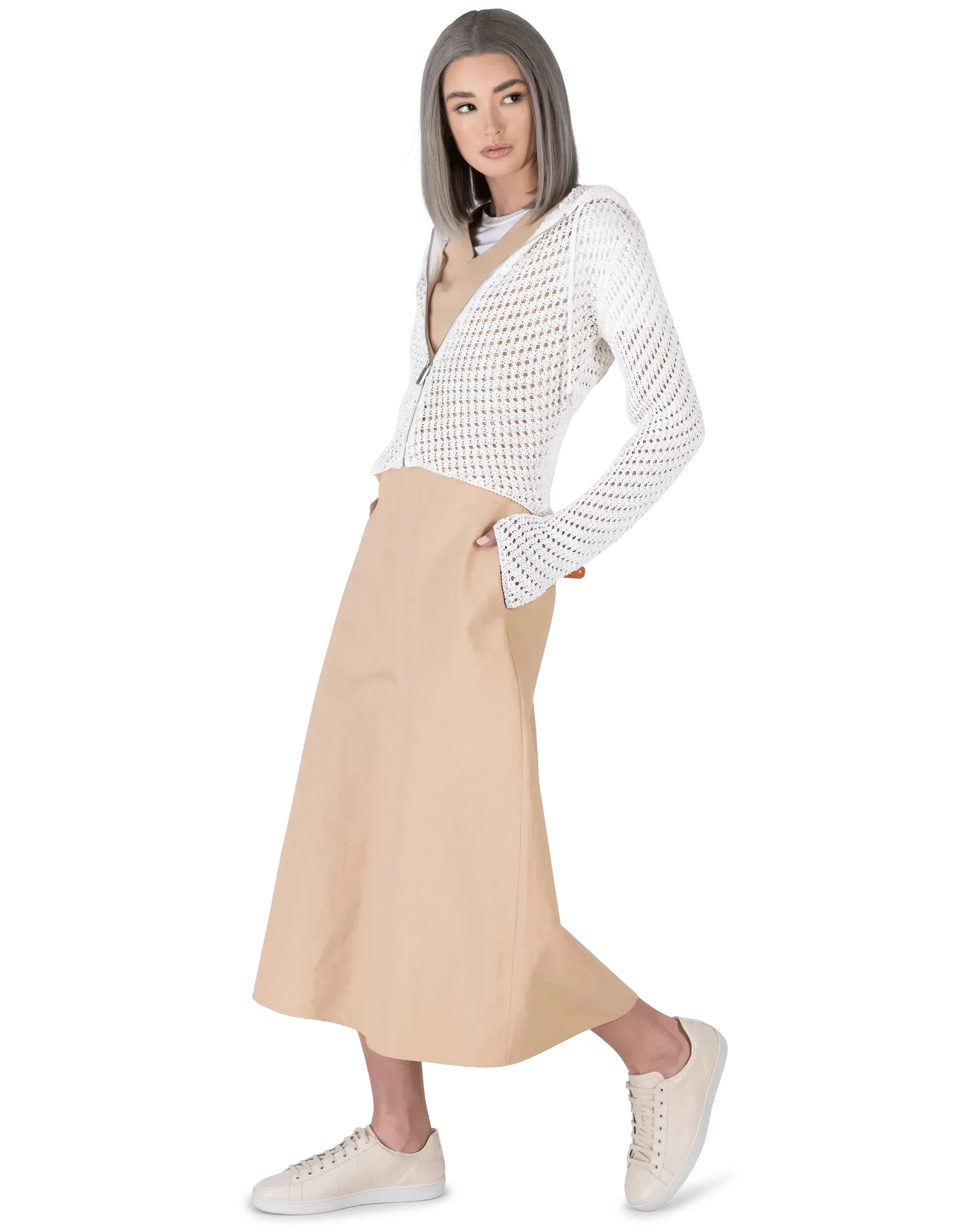 Coated Linen Sleeveless Long Dress