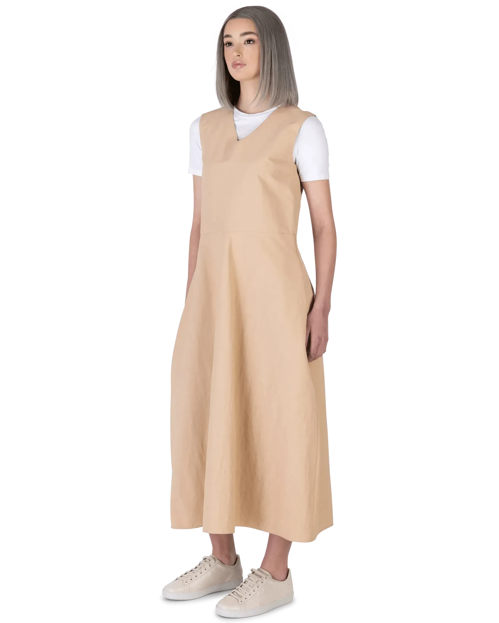 Coated Linen Sleeveless Long Dress