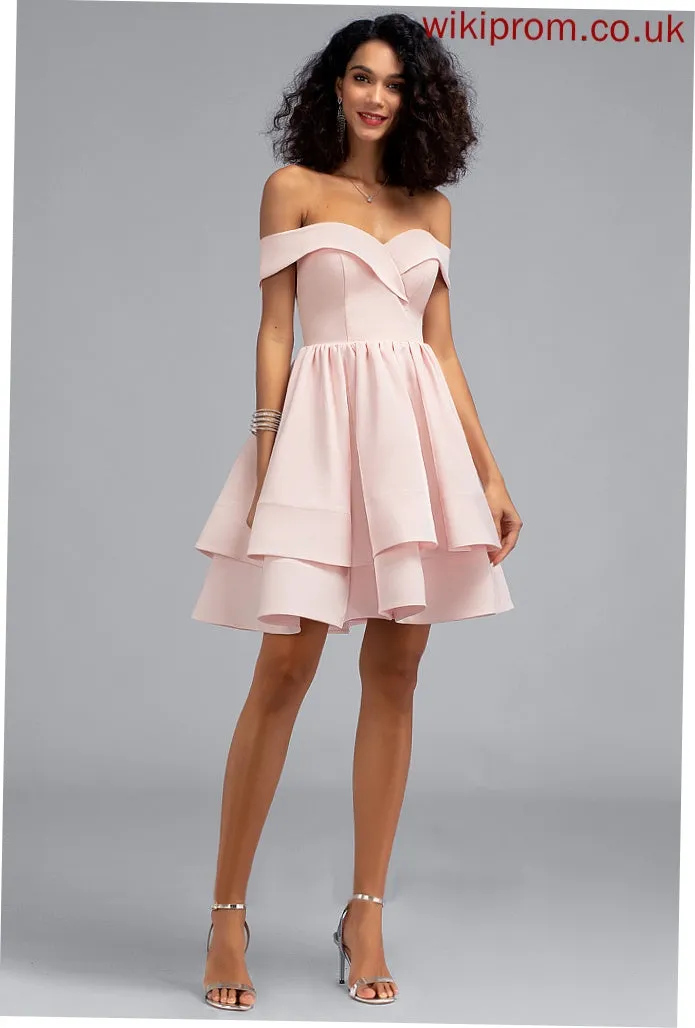 Crepe Stretch Crepe Dresses the A-line Mini Sleeveless Club Dresses Shoulder Xiomara Cascading Ruffles Off Stretch
