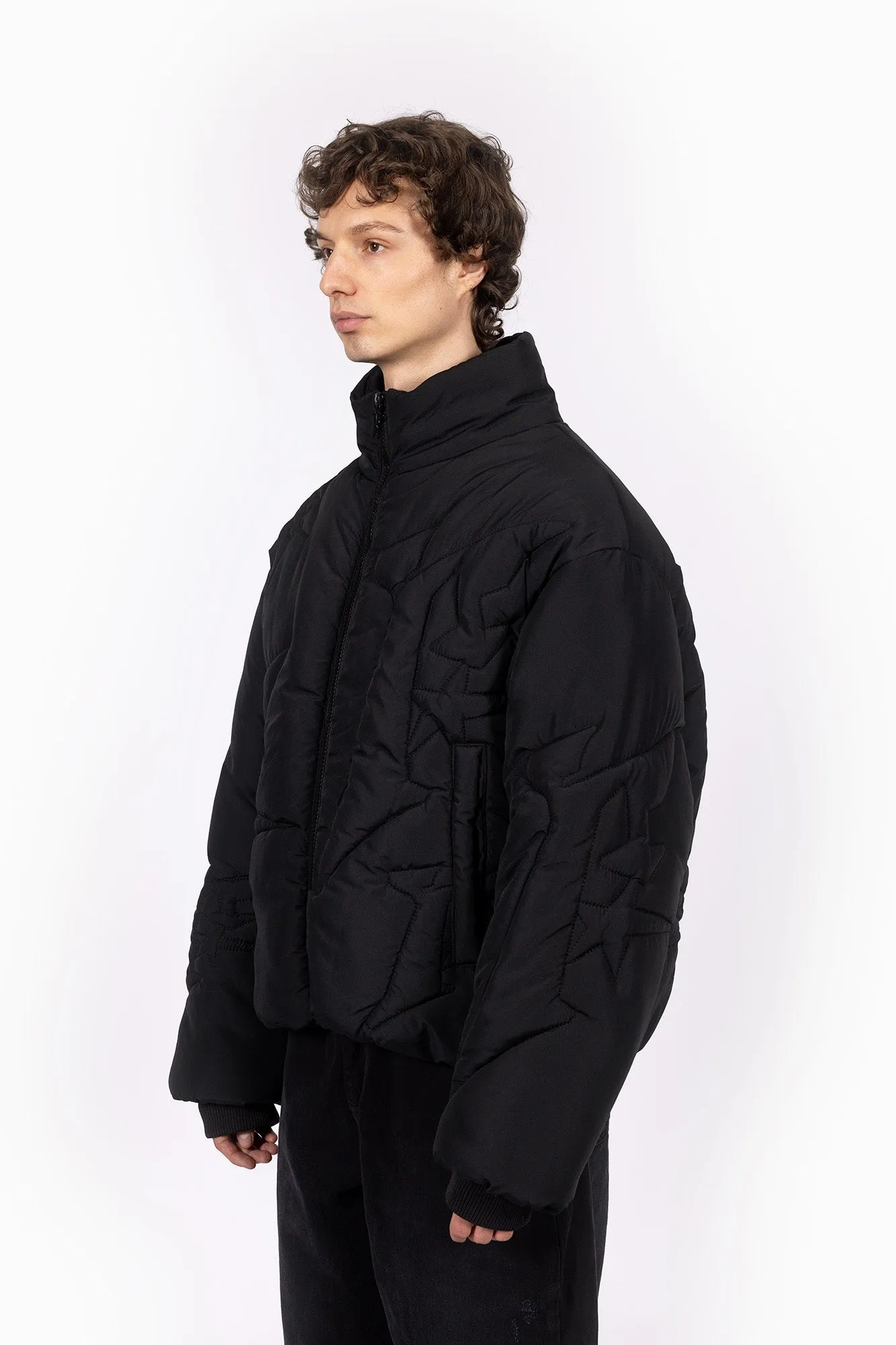 EMBROIDERY BLACK PUFFER JACKET