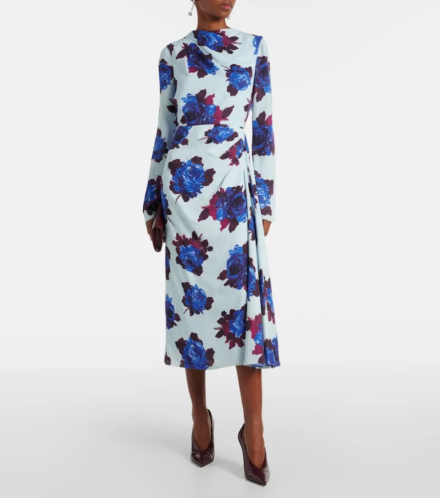 Erdem Draped floral crêpe midi dress