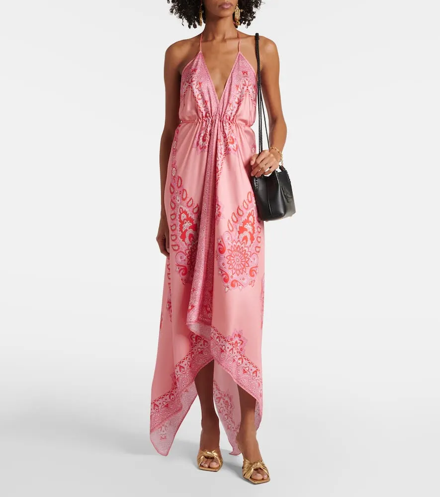 Etro Paisley asymmetric silk midi dress