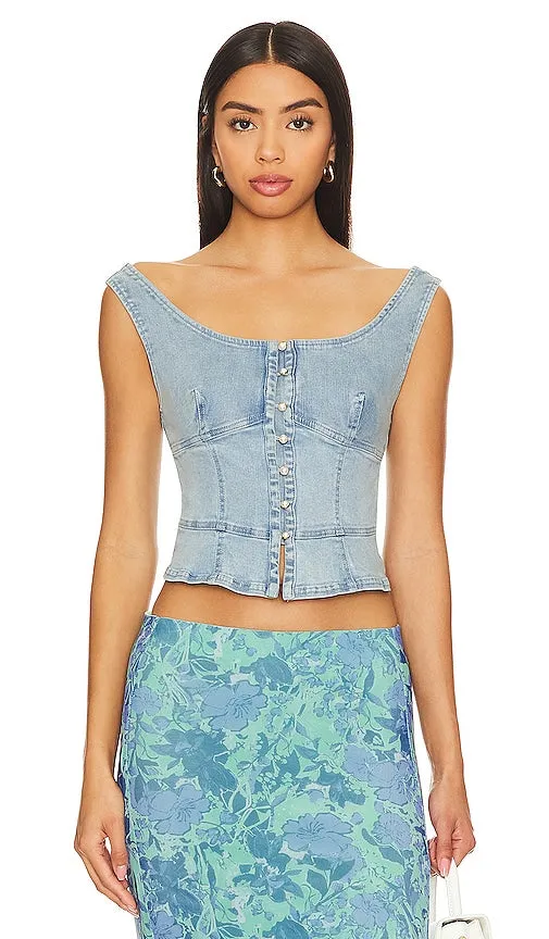 Free People Sally Denim Corset Top In Daylight Sky Combo in Blue