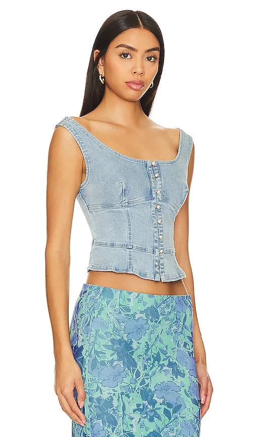 Free People Sally Denim Corset Top In Daylight Sky Combo in Blue