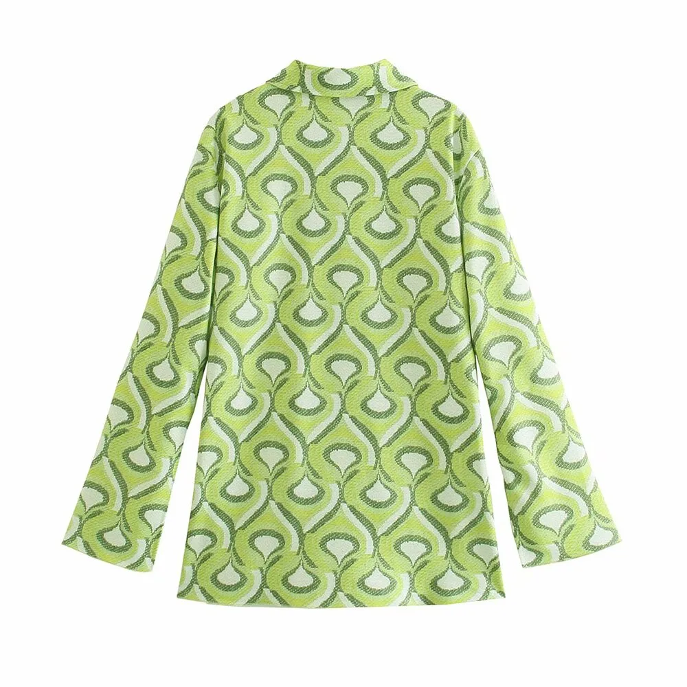 GEOMETRIC PRINT SHIRT-STYLE SWEATER