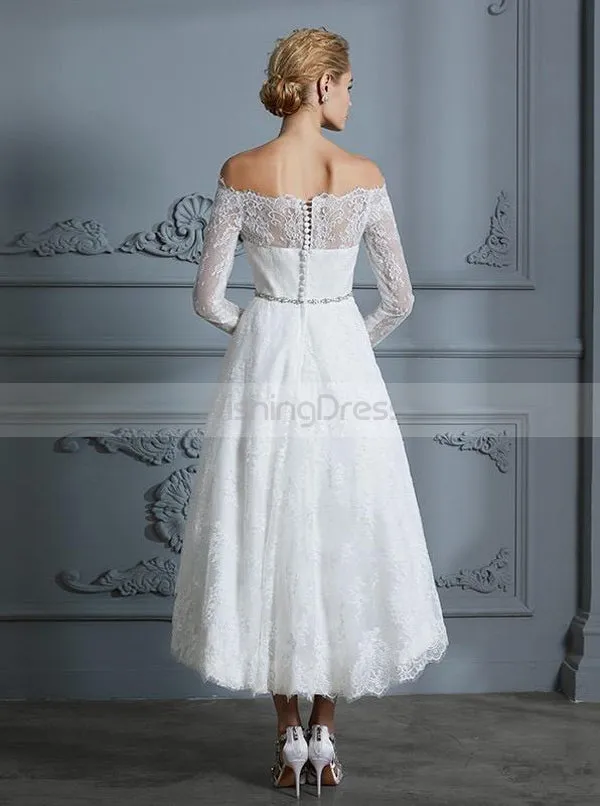High Low Wedding Dresses,Beach Wedding Dress,Lace Wedding Dress with Long Sleeves,WD00246