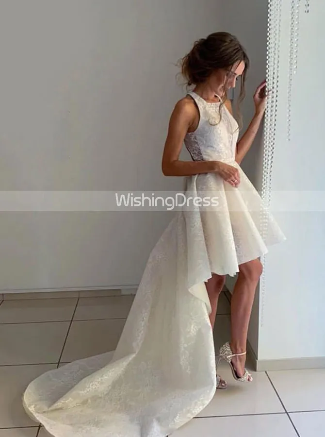 High Low Wedding Dresses,Lace Wedding Dress,Beach Wedding Dress,Romantic Bridal Dress,WD00180