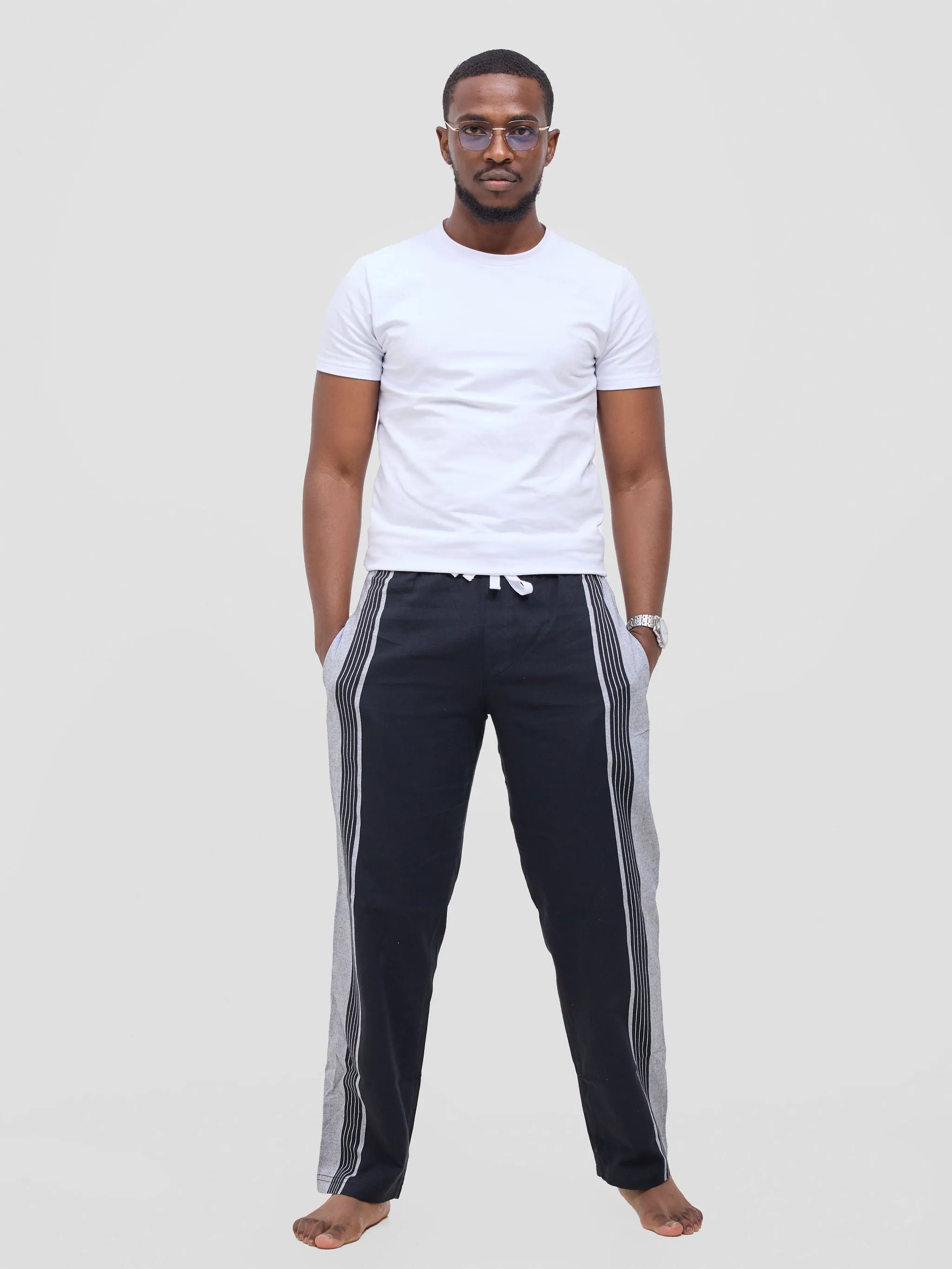 KIKOY TROUSERS IN BLACK GREY STRIPE