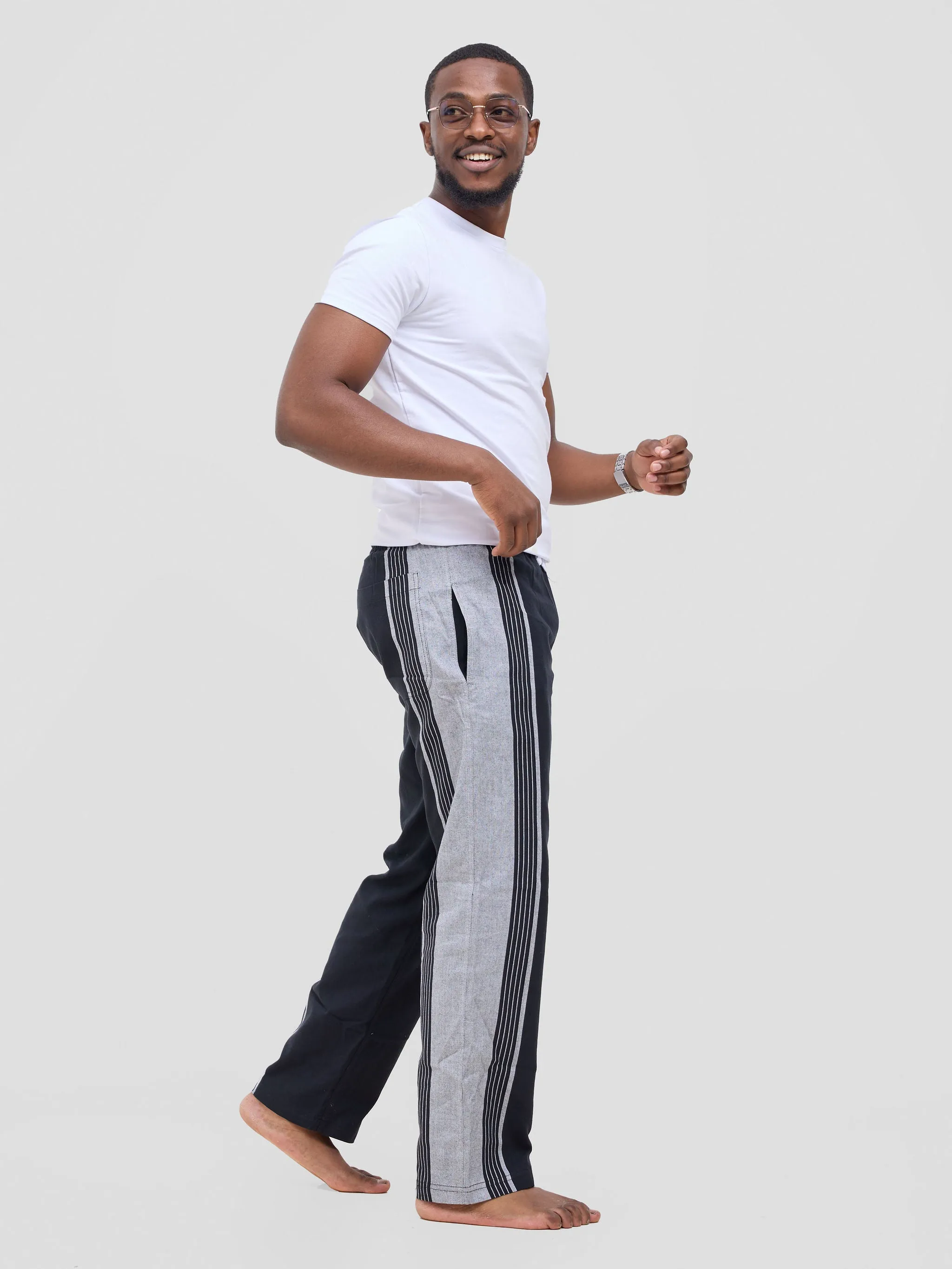 KIKOY TROUSERS IN BLACK GREY STRIPE