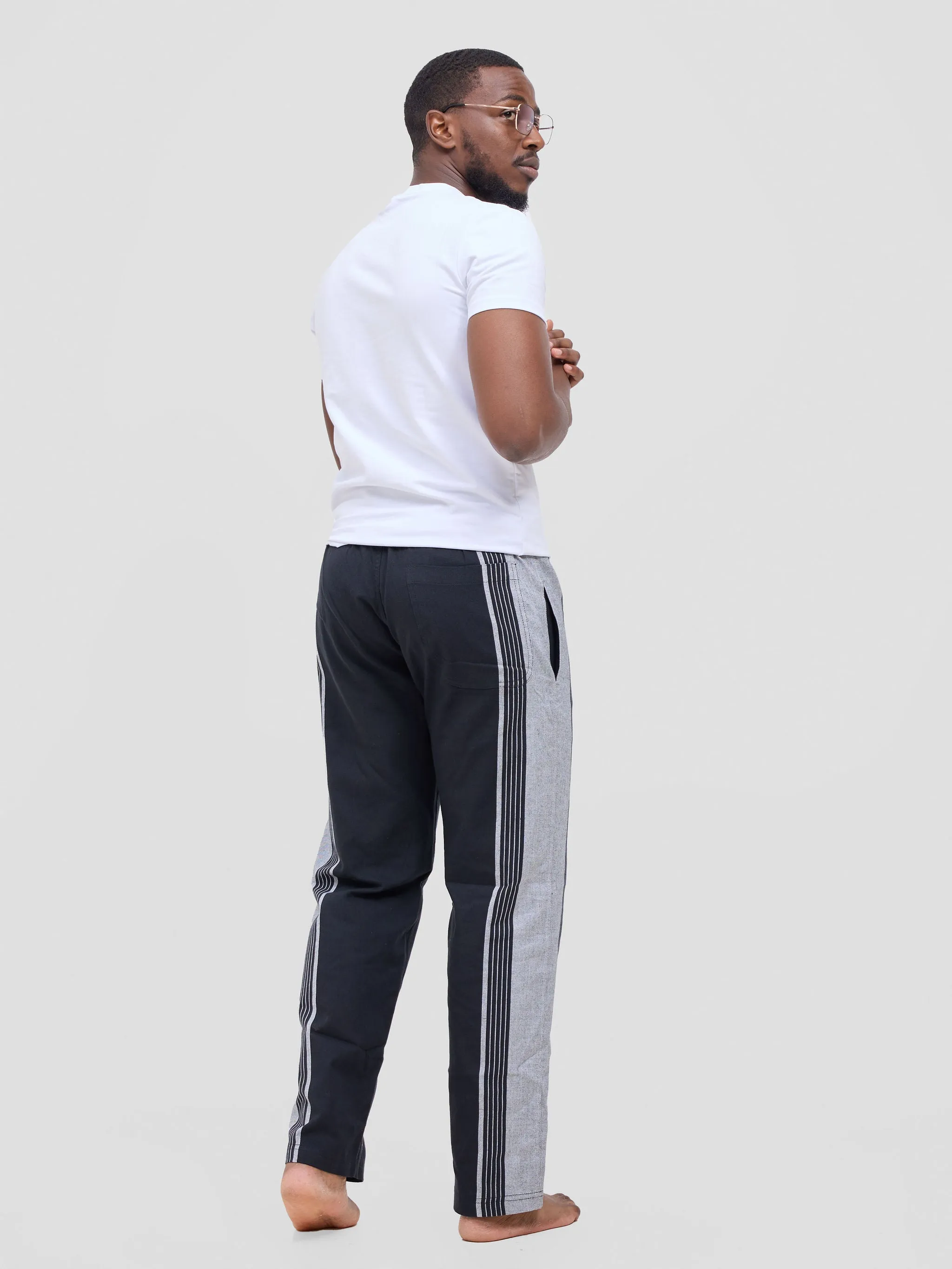 KIKOY TROUSERS IN BLACK GREY STRIPE