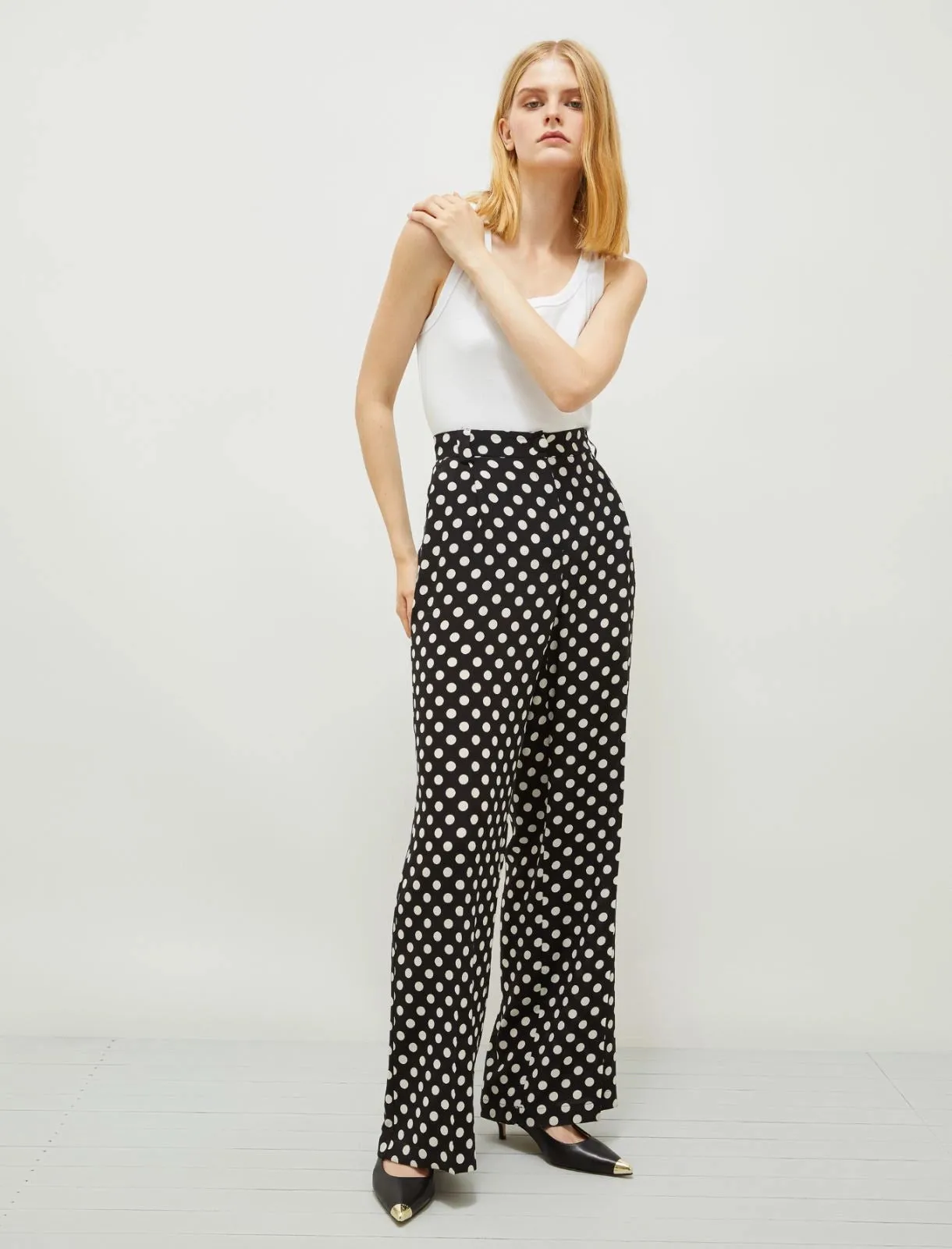 MARELLA Black Silk Polka Dot Trousers