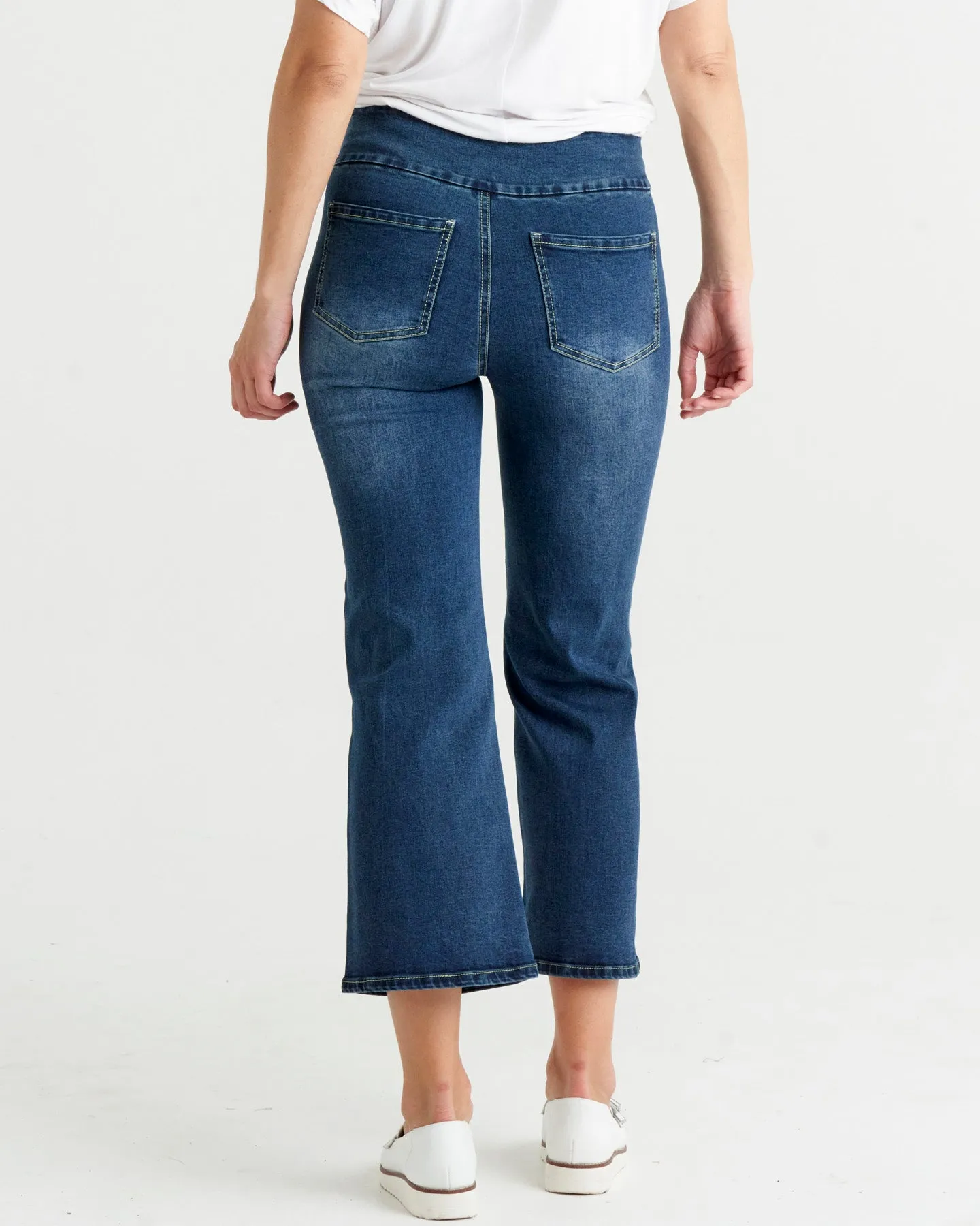 Nicola High Waist Stretchy Cropped Bootleg Jean - Dark Blue Denim