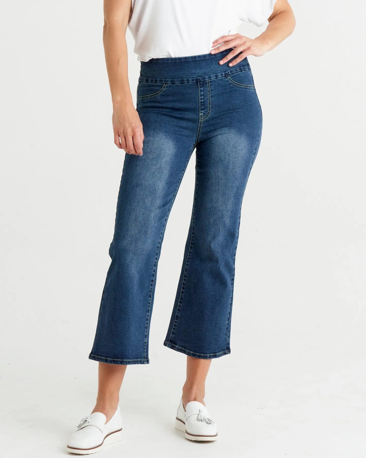 Nicola High Waist Stretchy Cropped Bootleg Jean - Dark Blue Denim