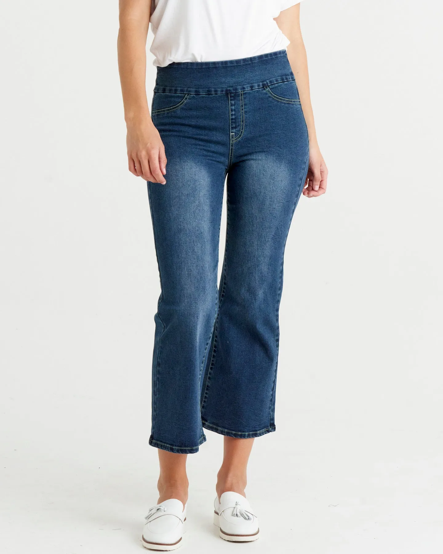 Nicola High Waist Stretchy Cropped Bootleg Jean - Dark Blue Denim