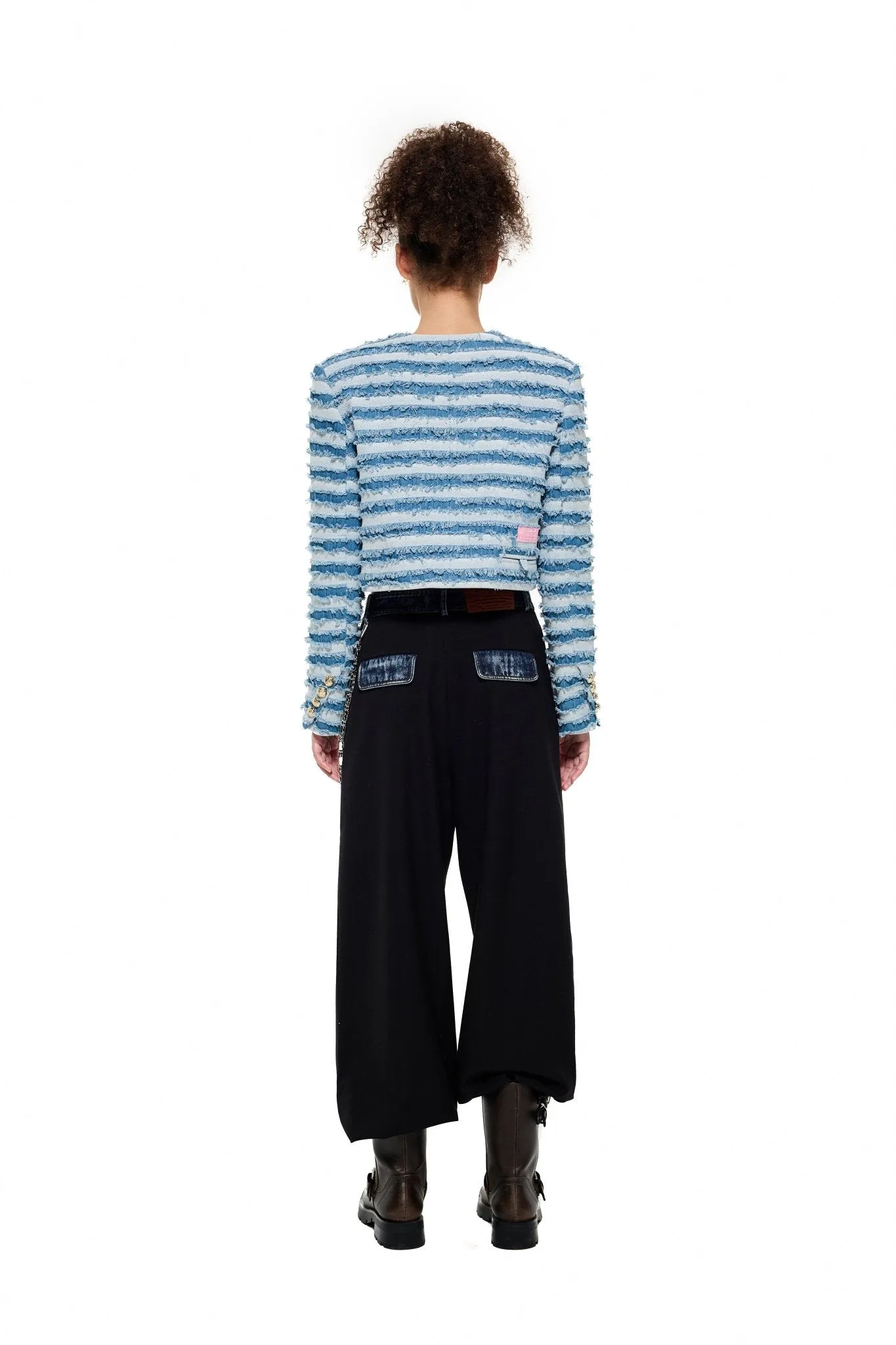 Ripped Stripe Denim Jacket in Blue