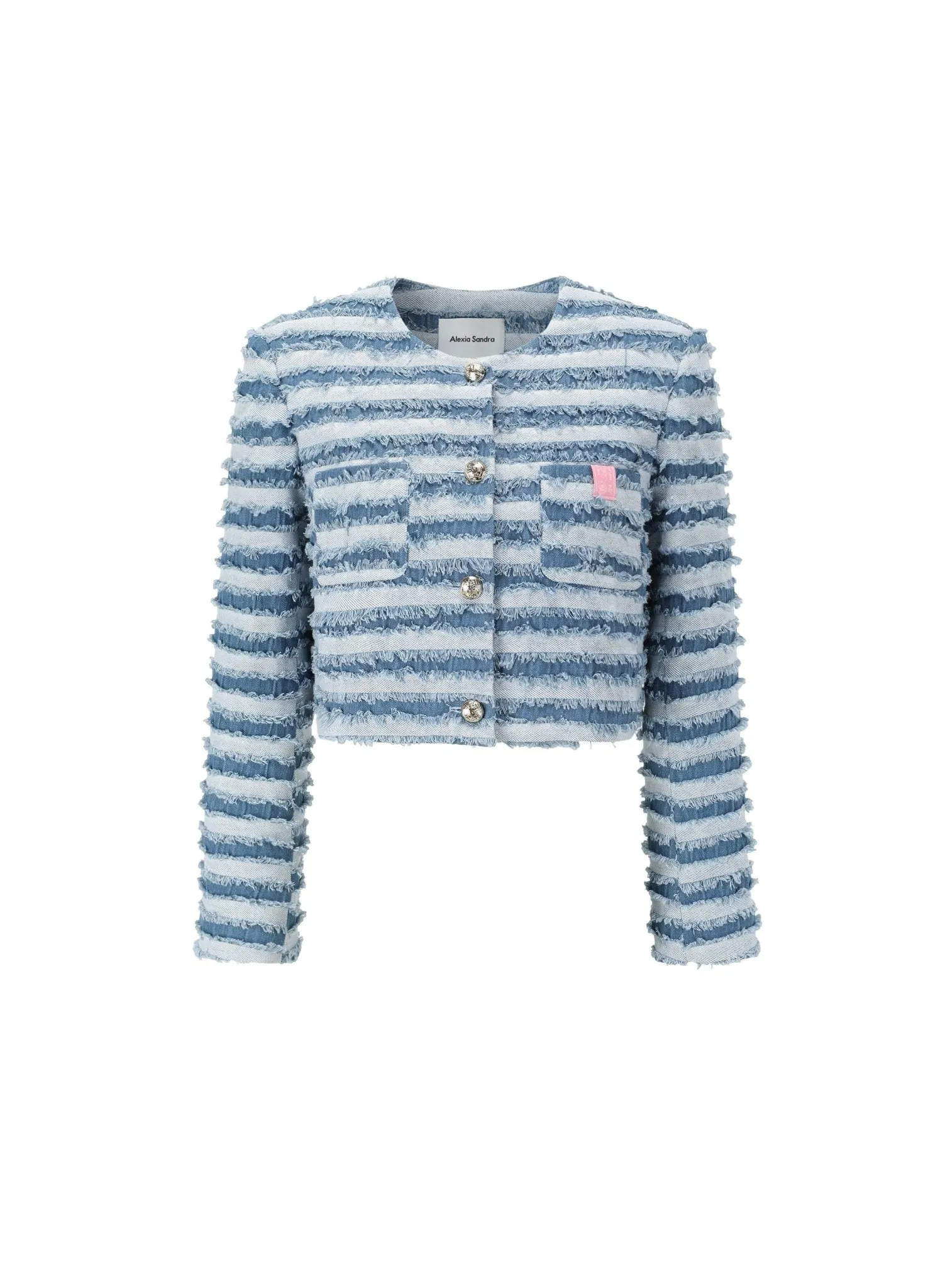 Ripped Stripe Denim Jacket in Blue
