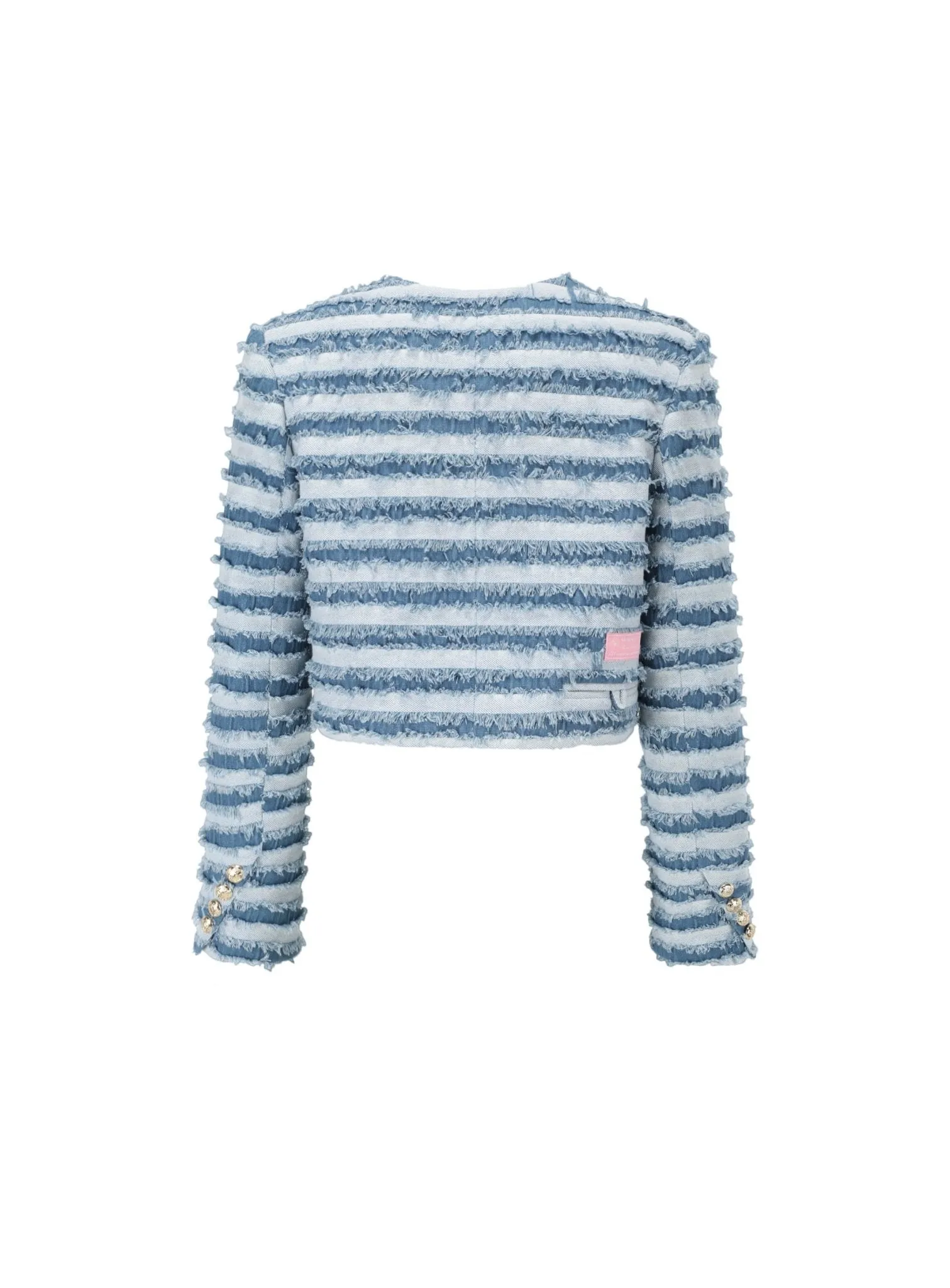 Ripped Stripe Denim Jacket in Blue