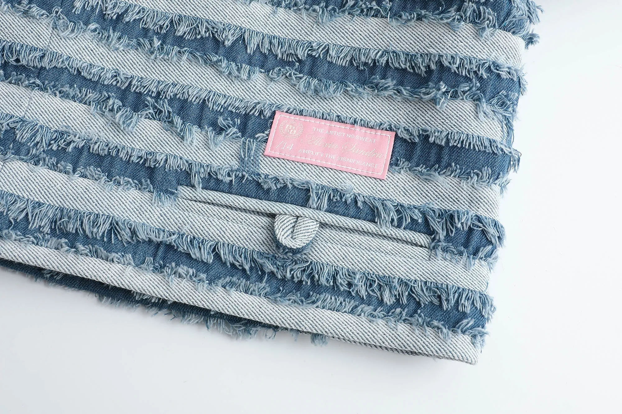 Ripped Stripe Denim Jacket in Blue