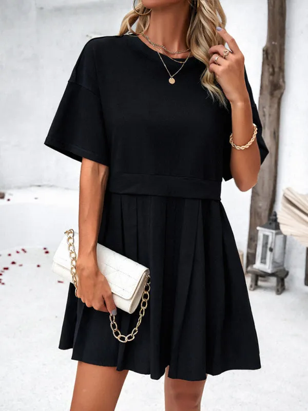 Short Sleeve Colorblock A-Line Tee Dress