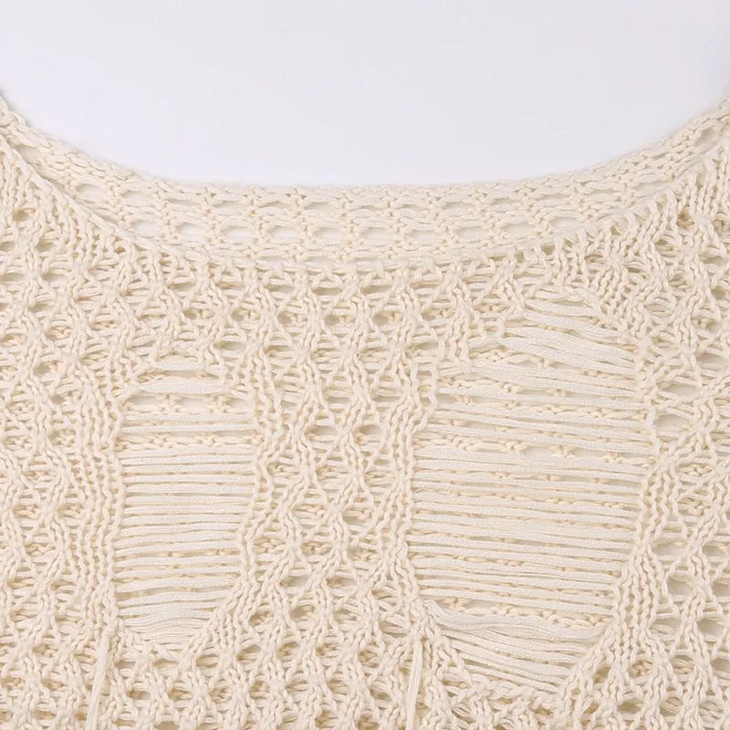 Skin Knitted  Smock Hollow Out Top
