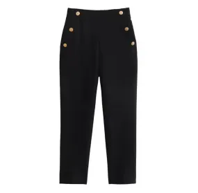 Slim Fit Fashion Side Button Casual Pants   009703006