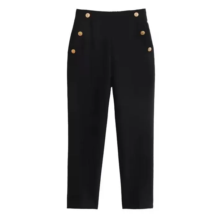 Slim Fit Fashion Side Button Casual Pants   009703006